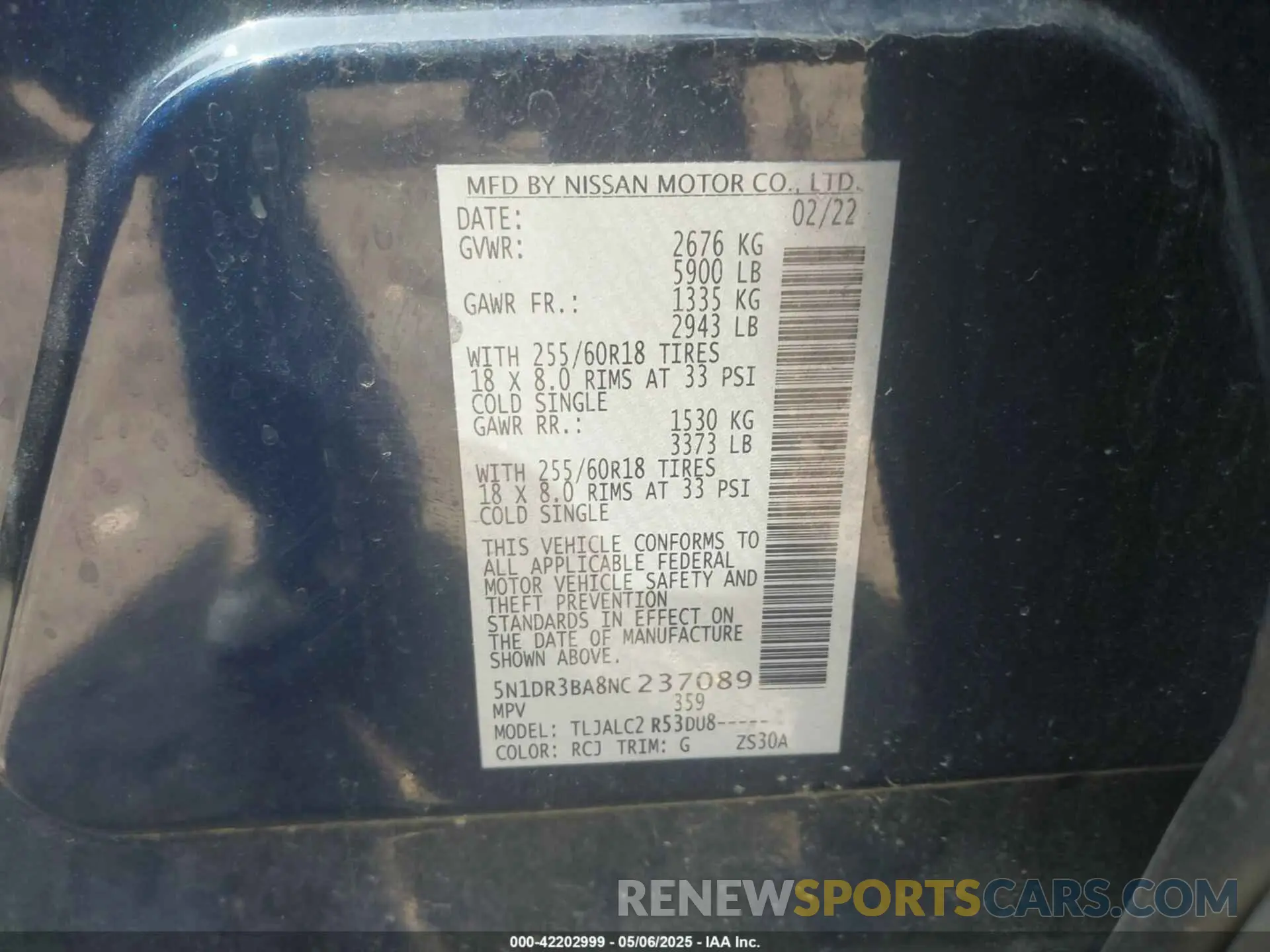 9 fotografías del automóvil dañado 5N1DR3BA8NC237089 NISSAN PATHFINDER 2022