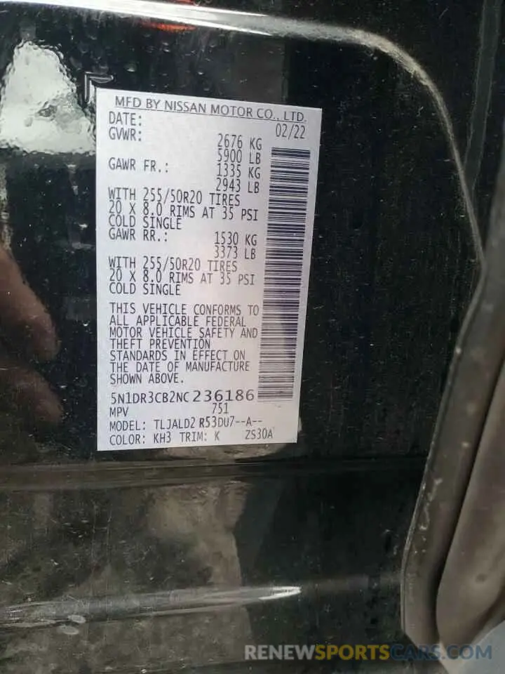 13 fotografías del automóvil dañado 5N1DR3CB2NC236186 NISSAN PATHFINDER 2022