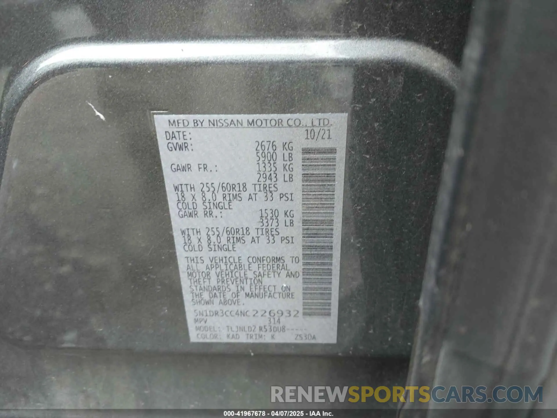 9 fotografías del automóvil dañado 5N1DR3CC4NC226932 NISSAN PATHFINDER 2022