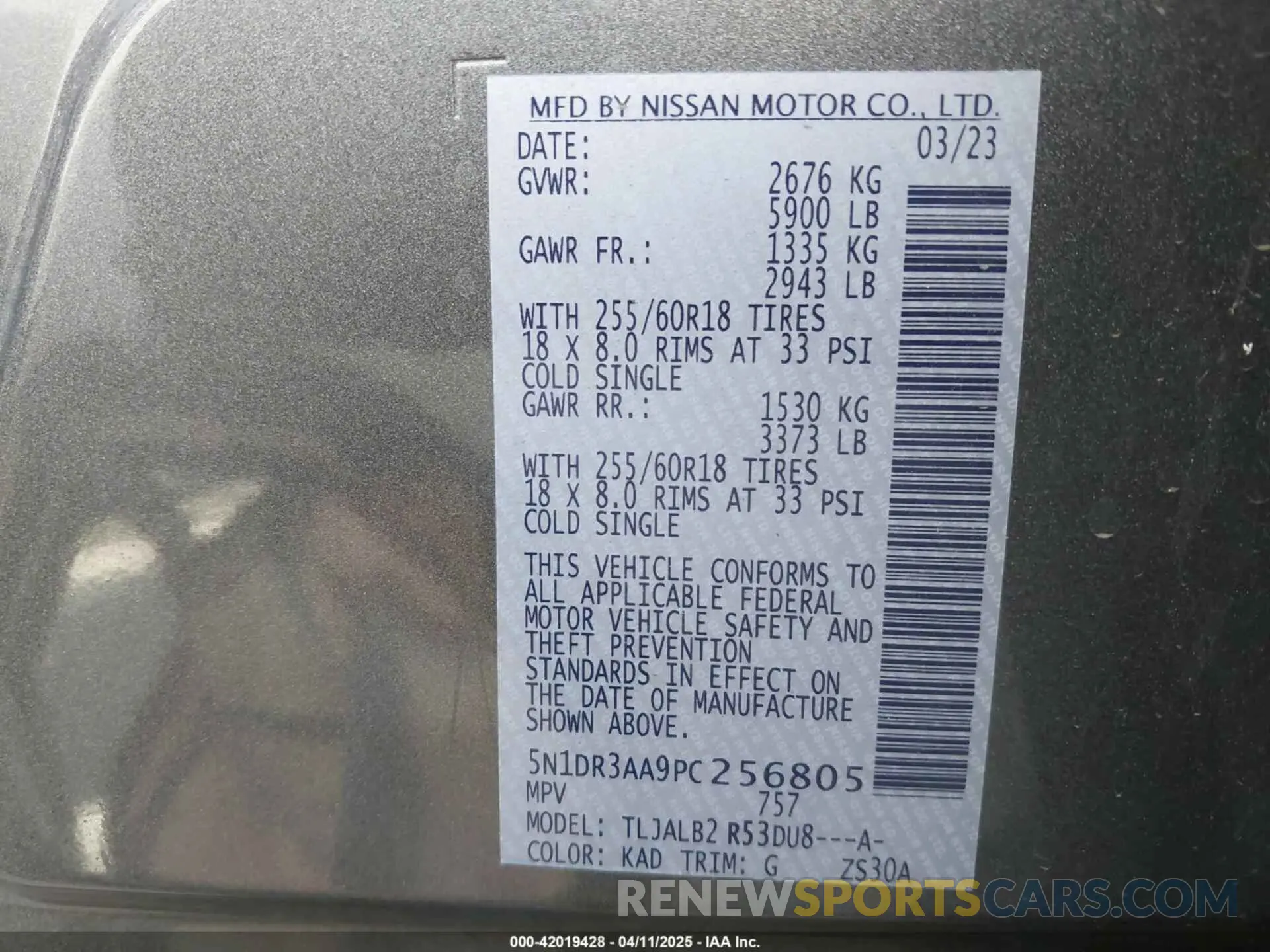 9 fotografías del automóvil dañado 5N1DR3AA9PC256805 NISSAN PATHFINDER 2023