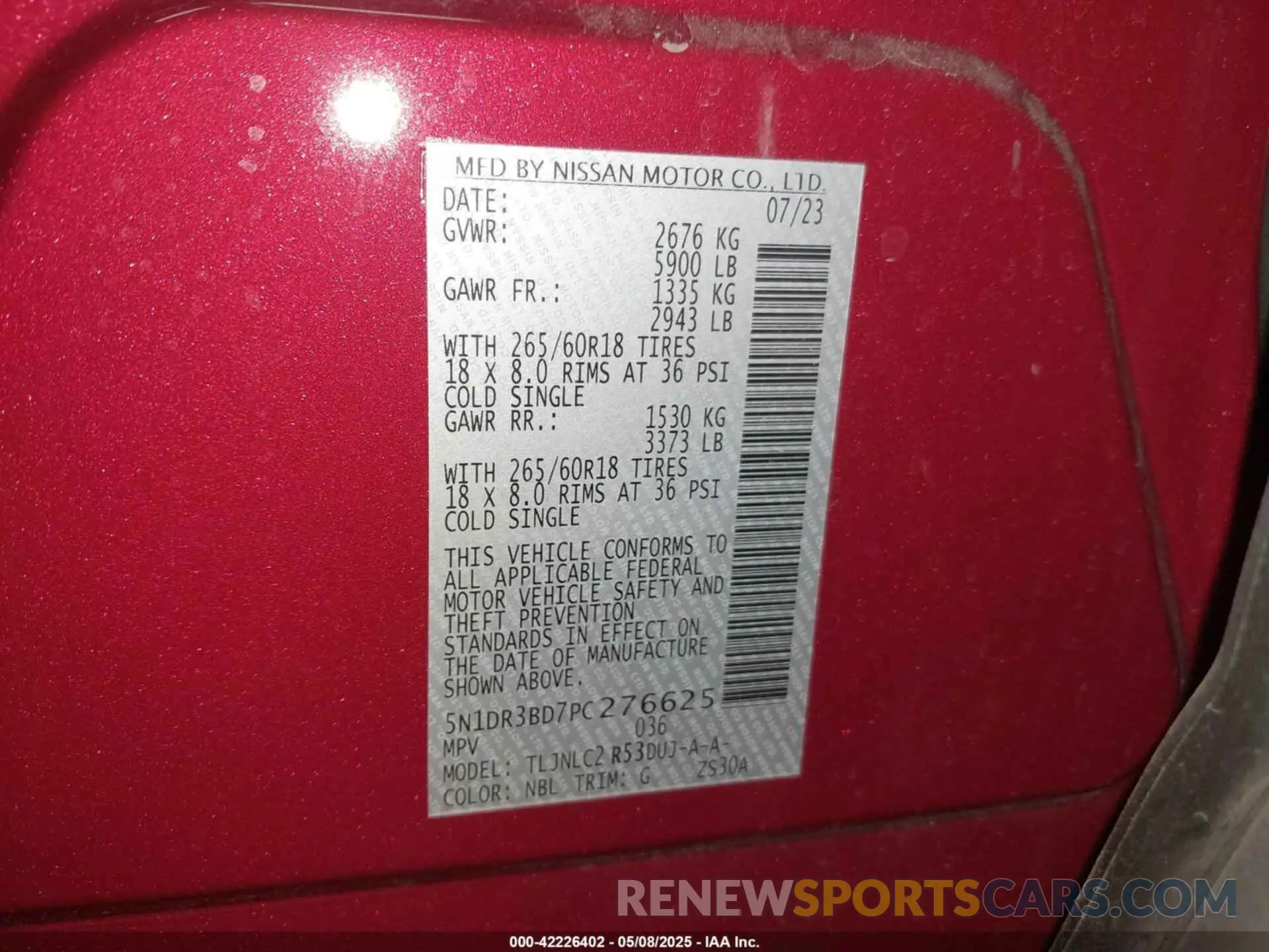 9 fotografías del automóvil dañado 5N1DR3BD7PC276625 NISSAN PATHFINDER 2023