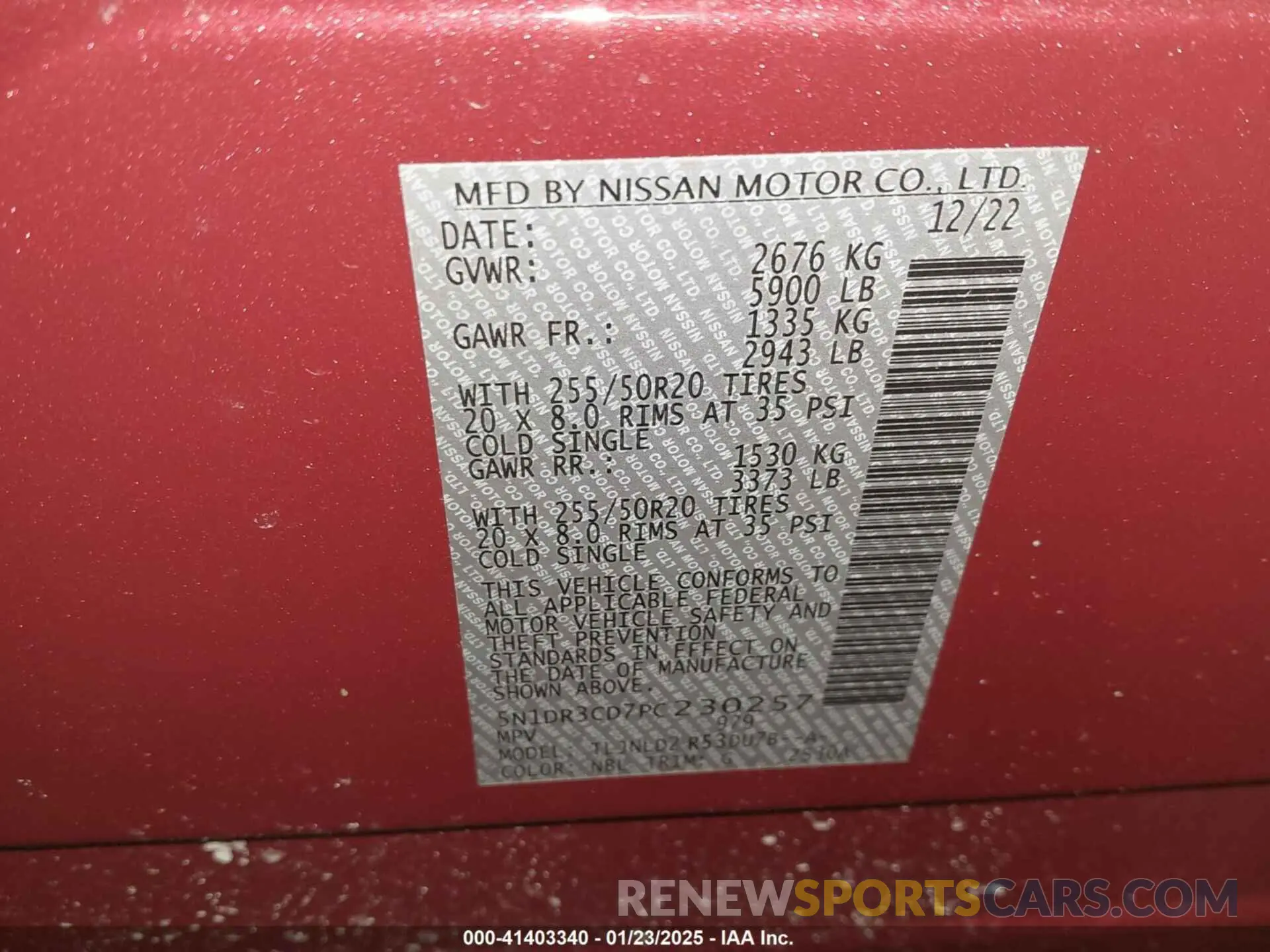 9 fotografías del automóvil dañado 5N1DR3CD7PC230257 NISSAN PATHFINDER 2023