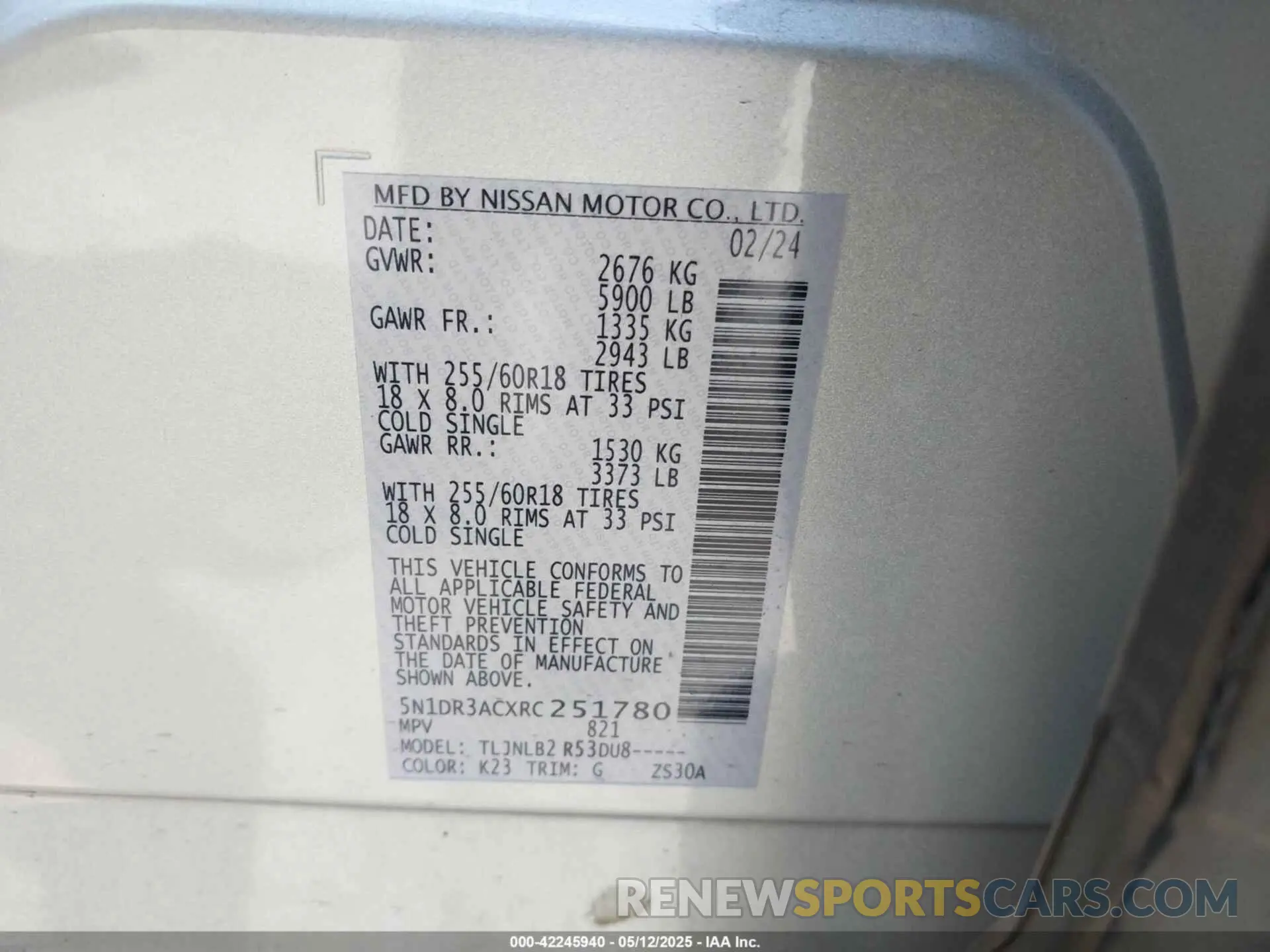 9 fotografías del automóvil dañado 5N1DR3ACXRC251780 NISSAN PATHFINDER 2024