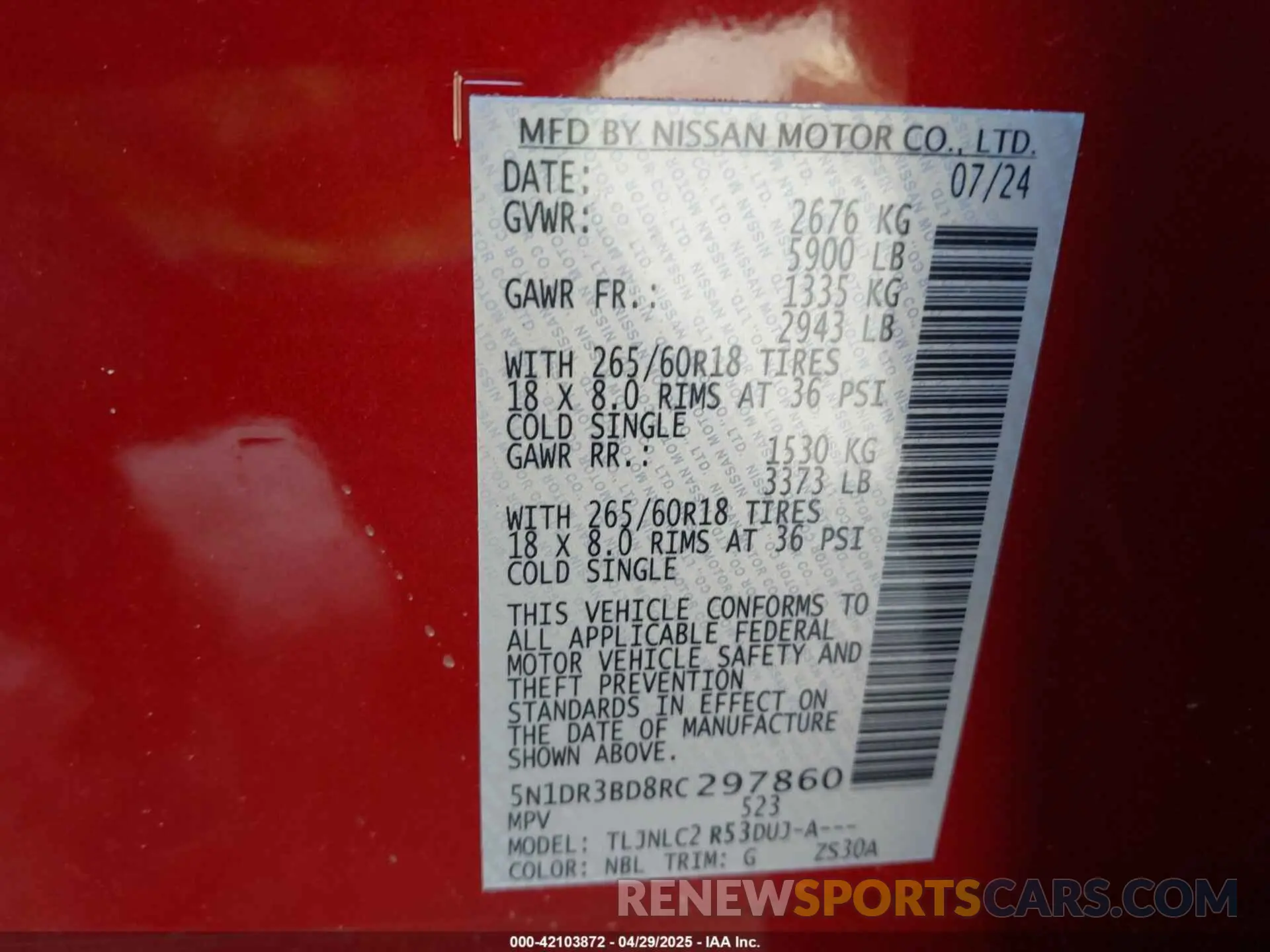 9 fotografías del automóvil dañado 5N1DR3BD8RC297860 NISSAN PATHFINDER 2024