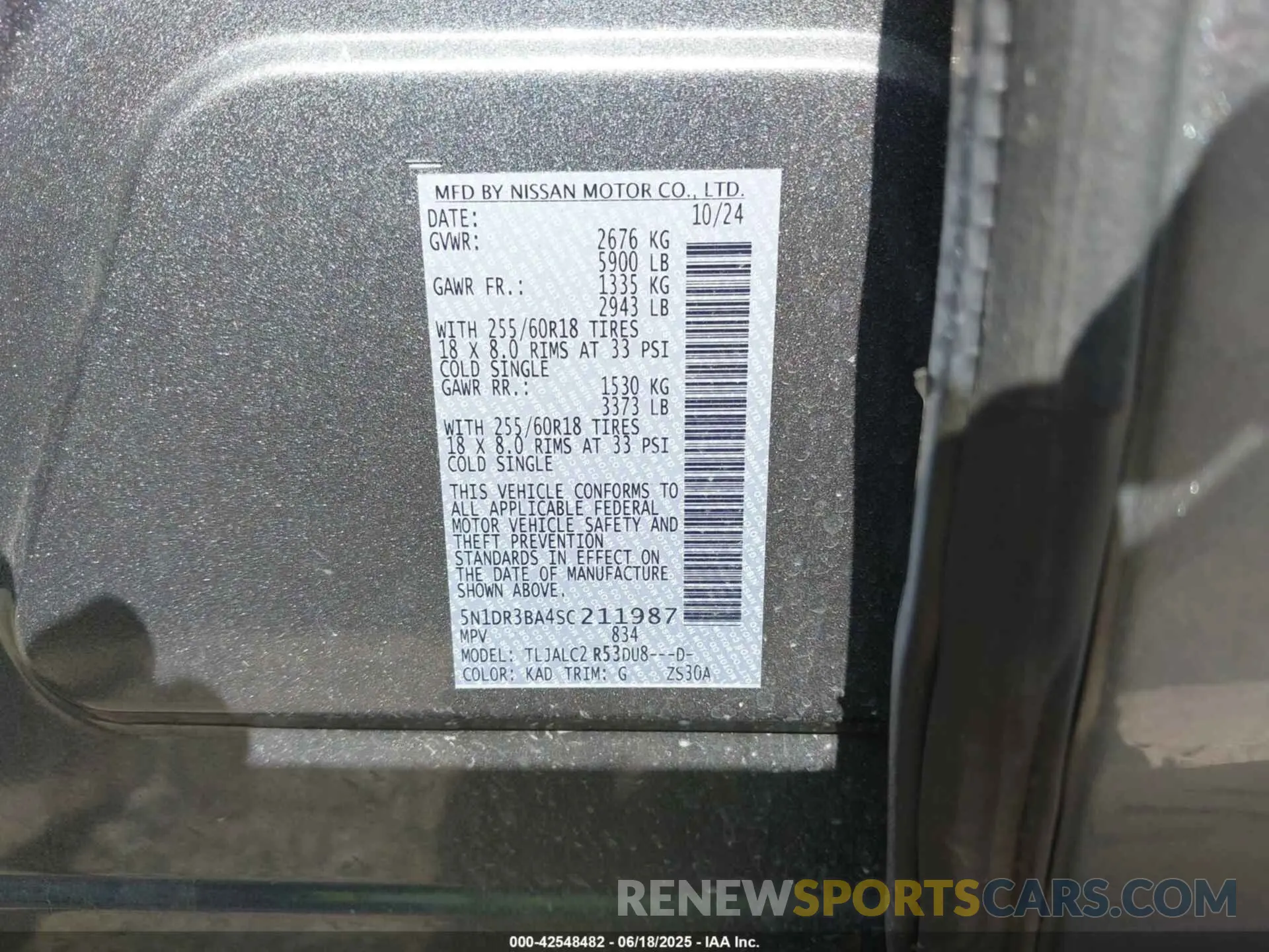 9 fotografías del automóvil dañado 5N1DR3BA4SC211987 NISSAN PATHFINDER 2025