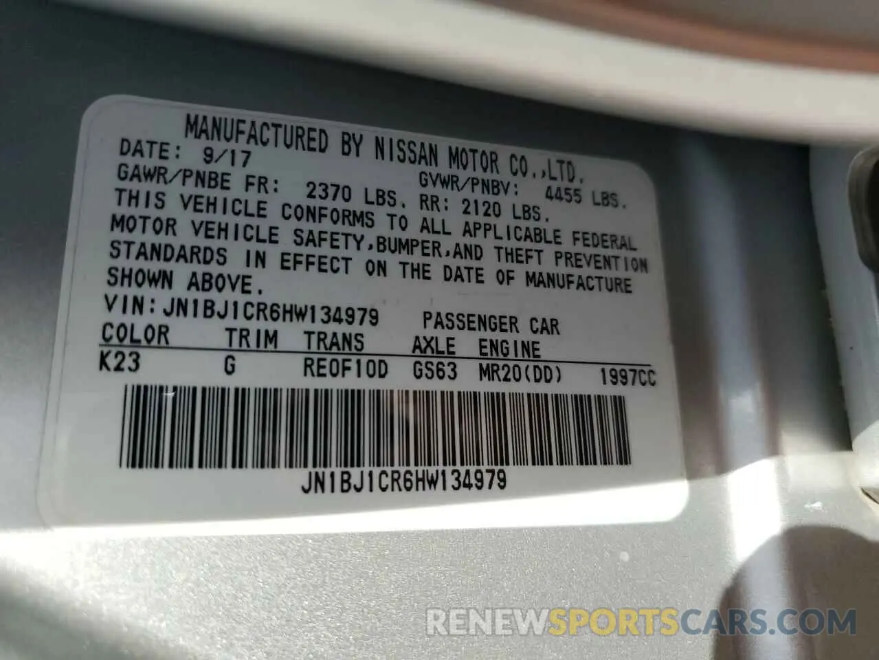 13 fotografías del automóvil dañado JN1BJ1CR6HW134979 NISSAN ROGUE 2017