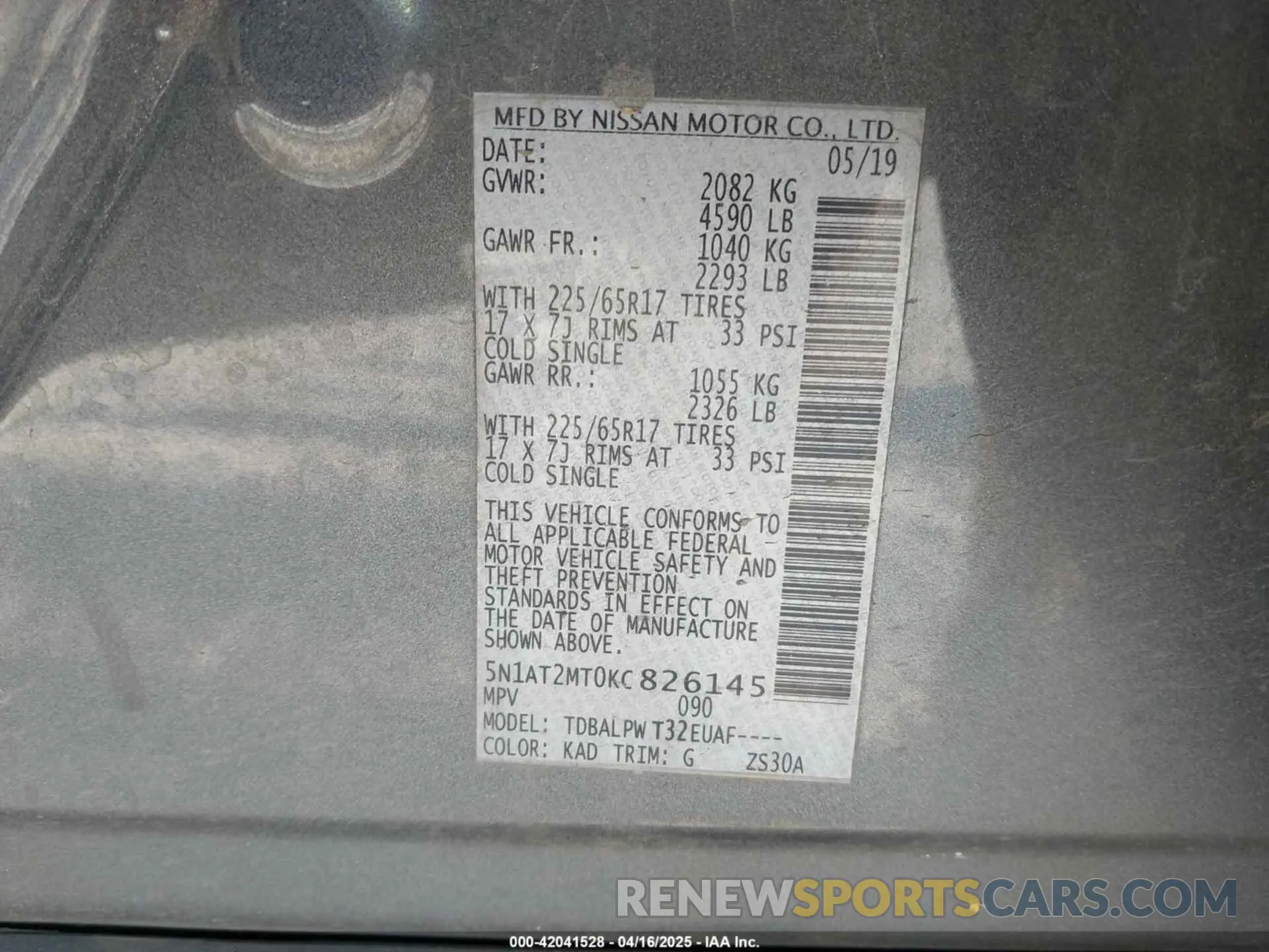9 fotografías del automóvil dañado 5N1AT2MT0KC826145 NISSAN ROGUE 2019