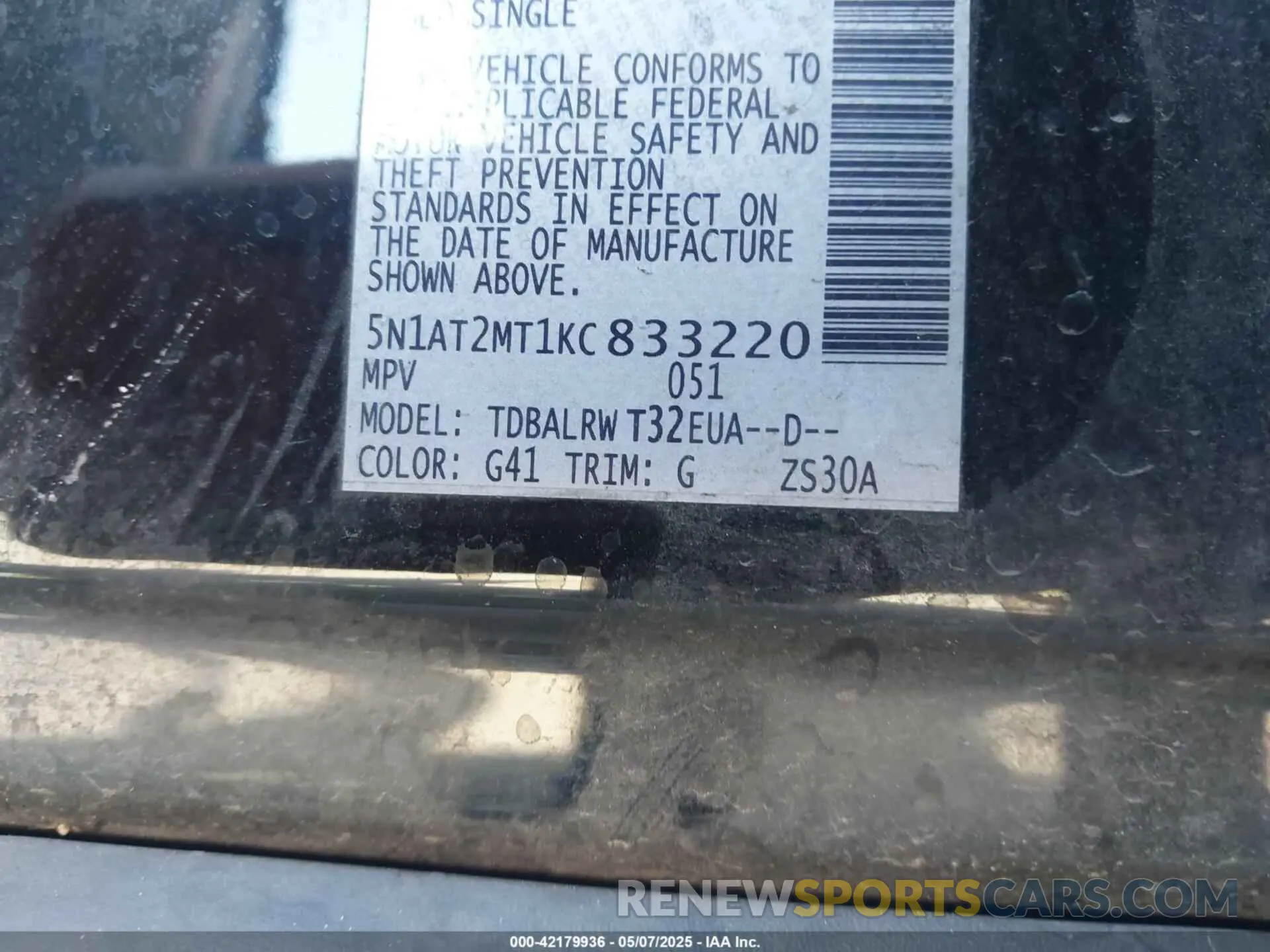 9 fotografías del automóvil dañado 5N1AT2MT1KC833220 NISSAN ROGUE 2019