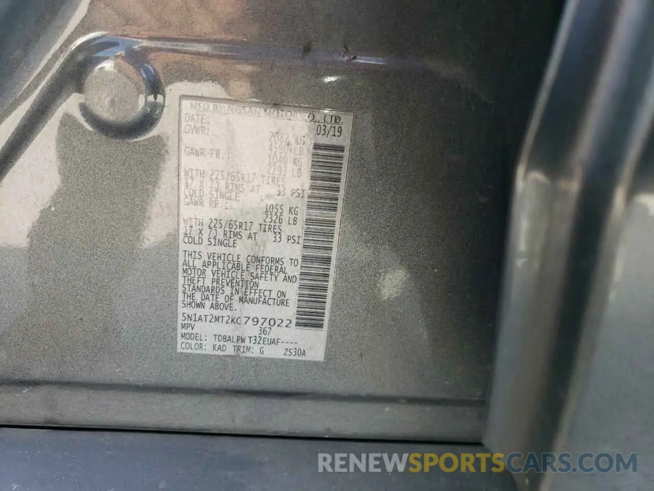 14 fotografías del automóvil dañado 5N1AT2MT2KC797022 NISSAN ROGUE 2019