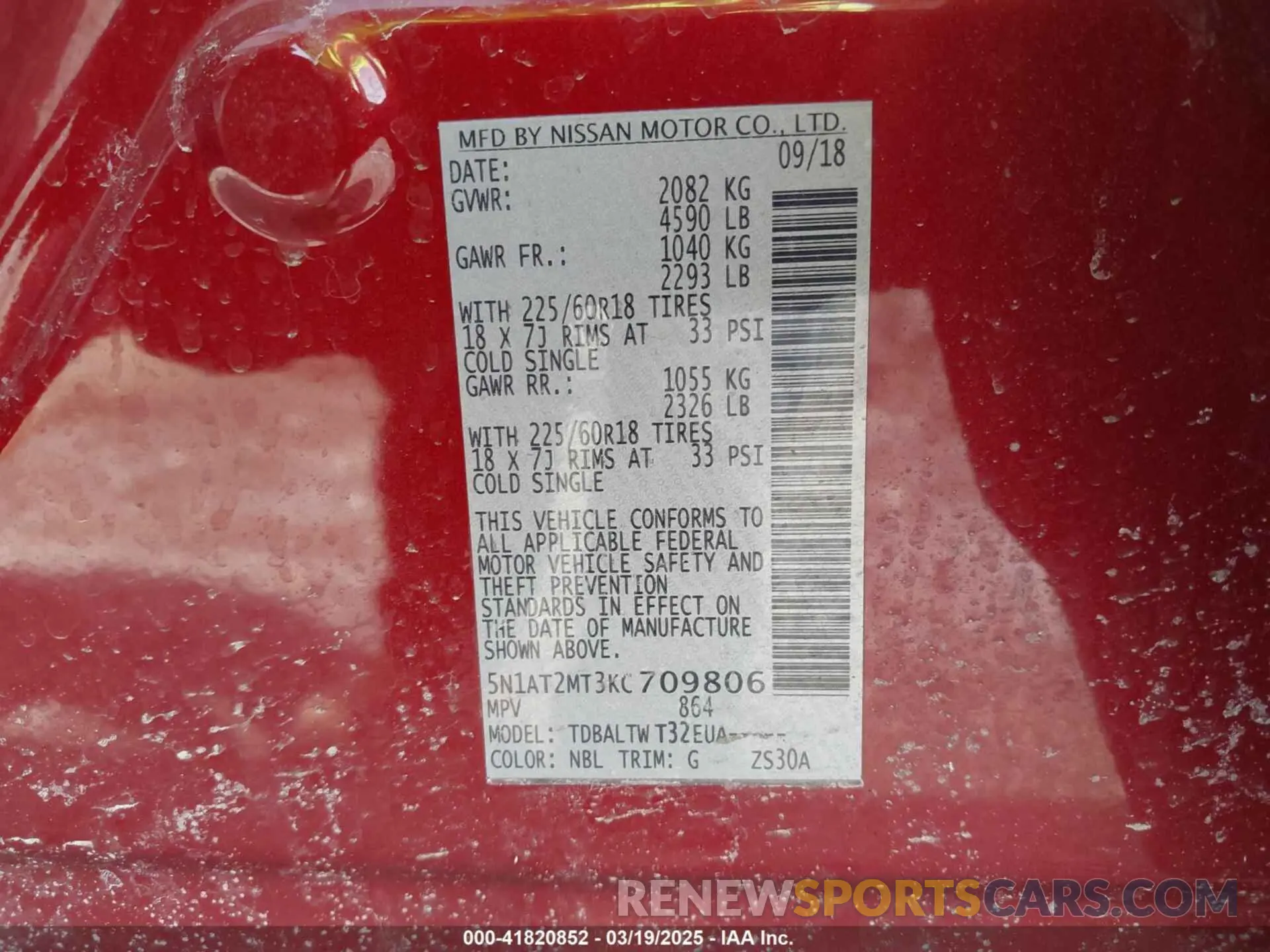9 fotografías del automóvil dañado 5N1AT2MT3KC709806 NISSAN ROGUE 2019