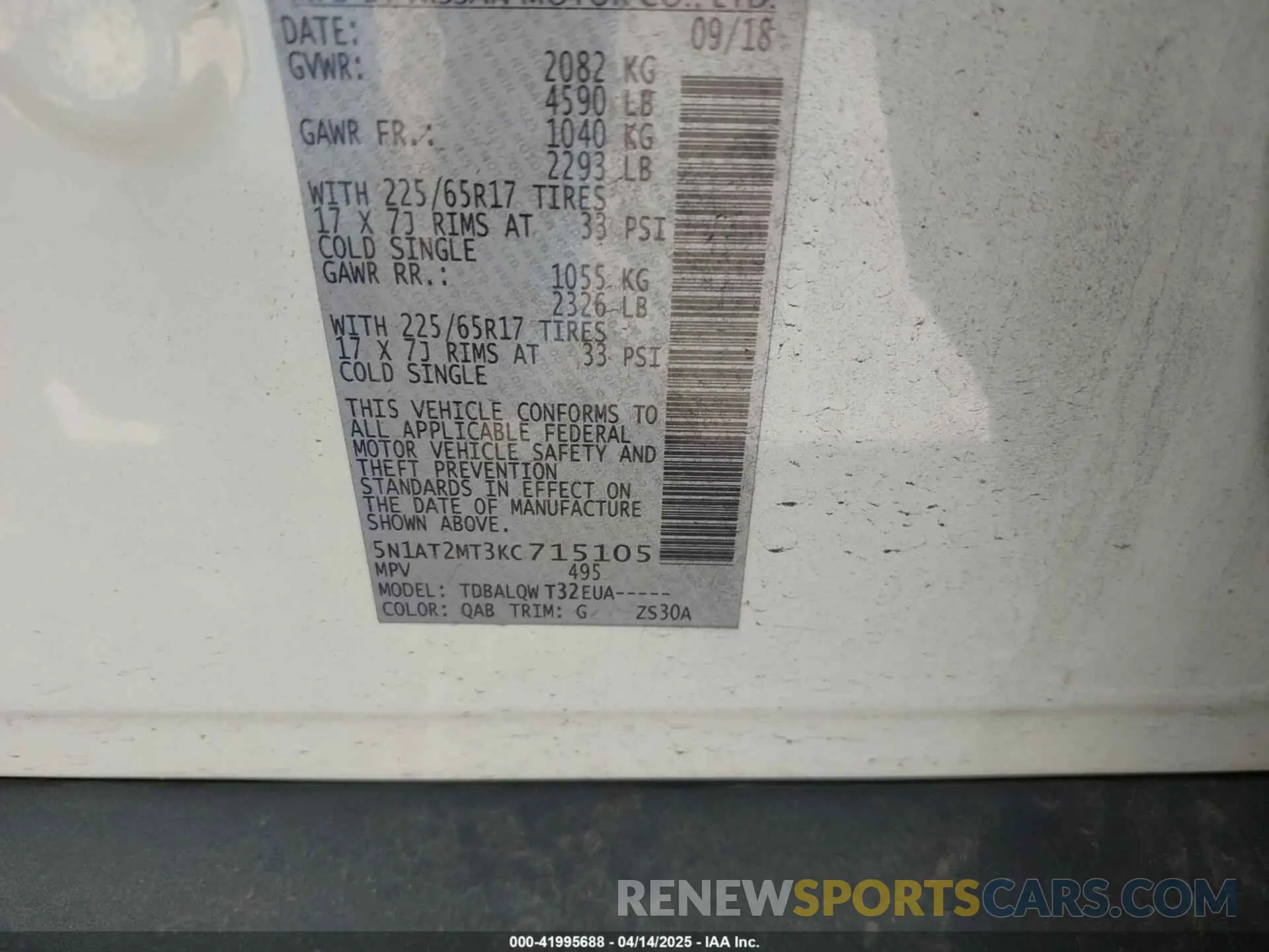 9 fotografías del automóvil dañado 5N1AT2MT3KC715105 NISSAN ROGUE 2019