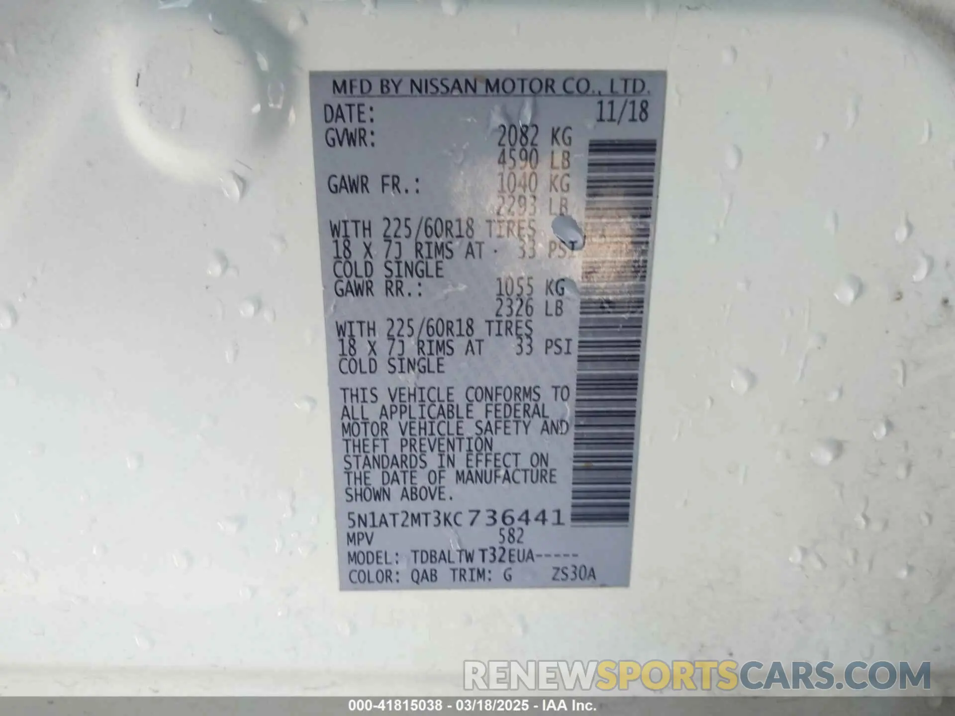 9 fotografías del automóvil dañado 5N1AT2MT3KC736441 NISSAN ROGUE 2019