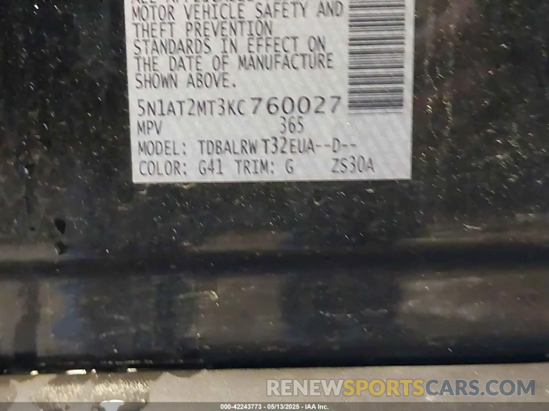 9 fotografías del automóvil dañado 5N1AT2MT3KC760027 NISSAN ROGUE 2019