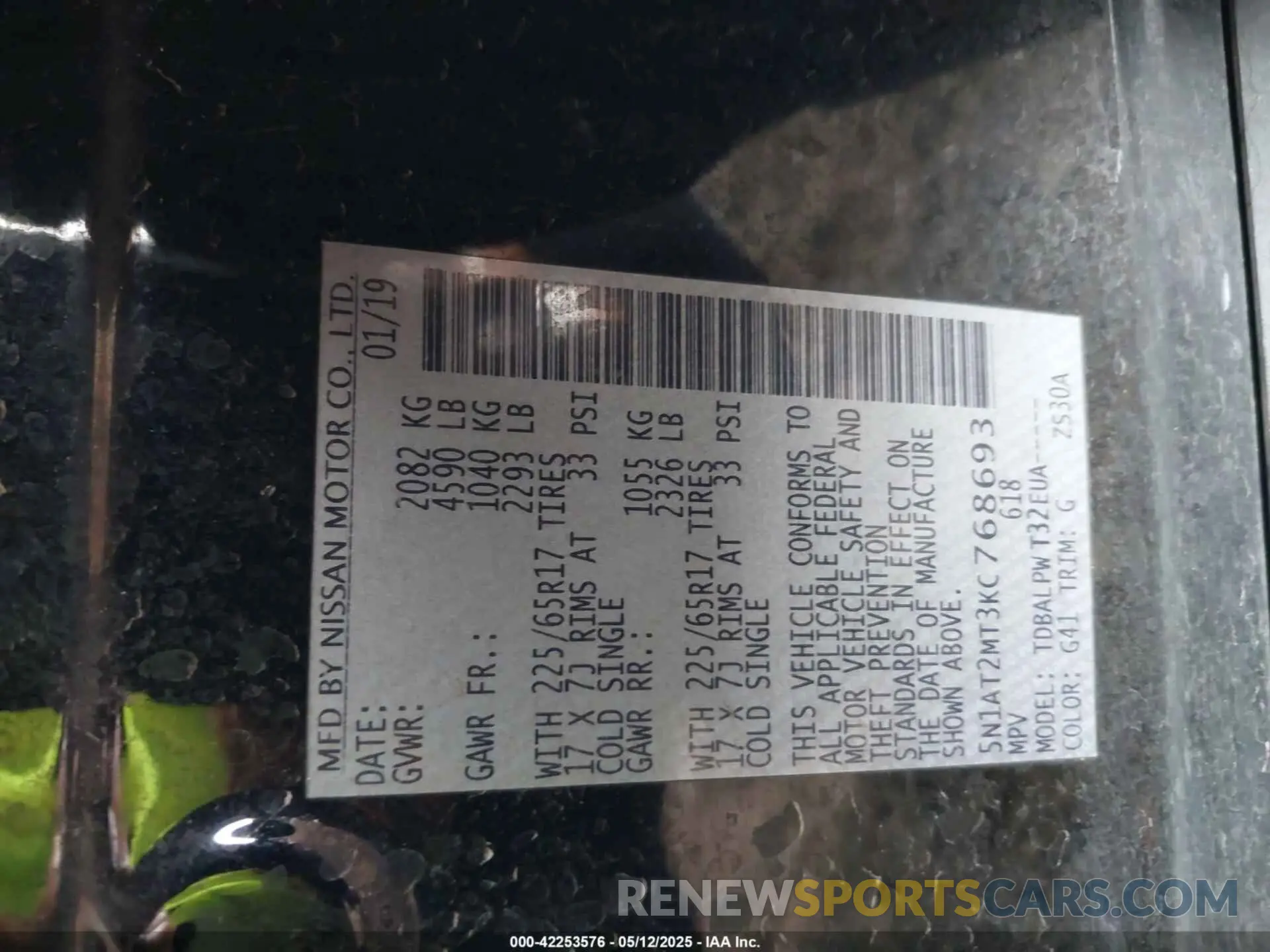 9 fotografías del automóvil dañado 5N1AT2MT3KC768693 NISSAN ROGUE 2019