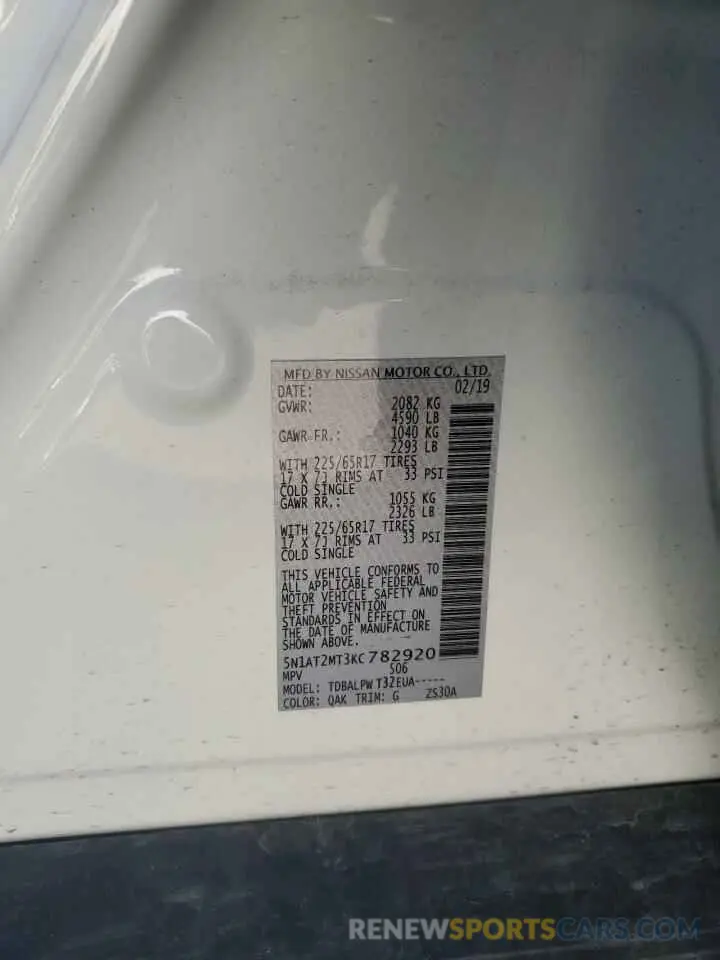 13 fotografías del automóvil dañado 5N1AT2MT3KC782920 NISSAN ROGUE 2019