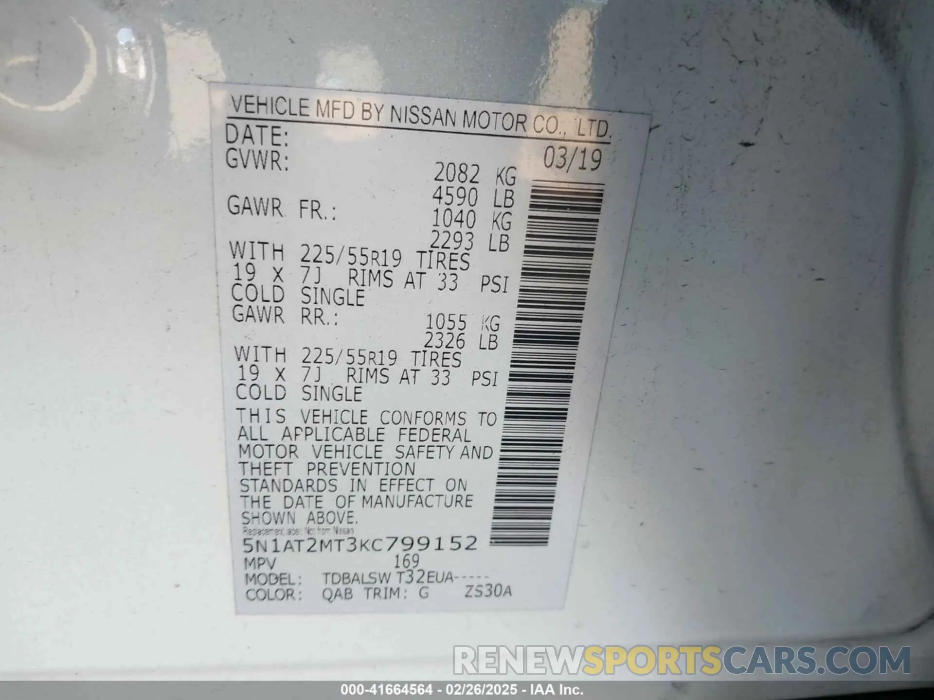 9 fotografías del automóvil dañado 5N1AT2MT3KC799152 NISSAN ROGUE 2019