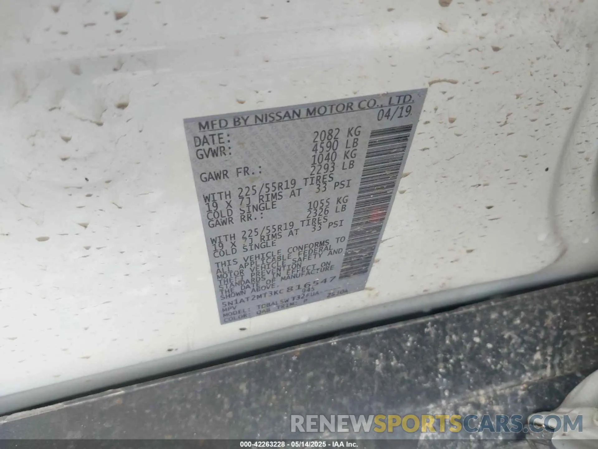 9 fotografías del automóvil dañado 5N1AT2MT3KC816547 NISSAN ROGUE 2019
