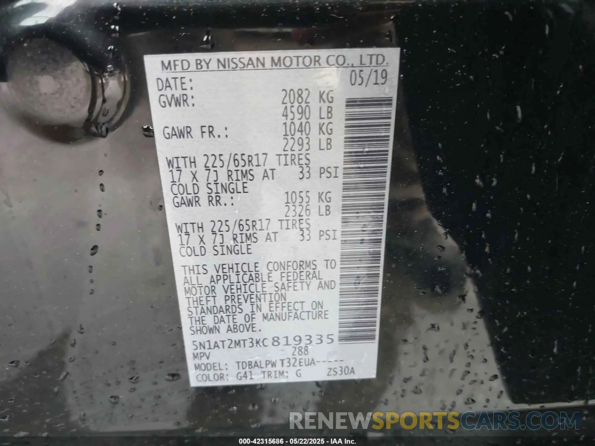 9 fotografías del automóvil dañado 5N1AT2MT3KC819335 NISSAN ROGUE 2019
