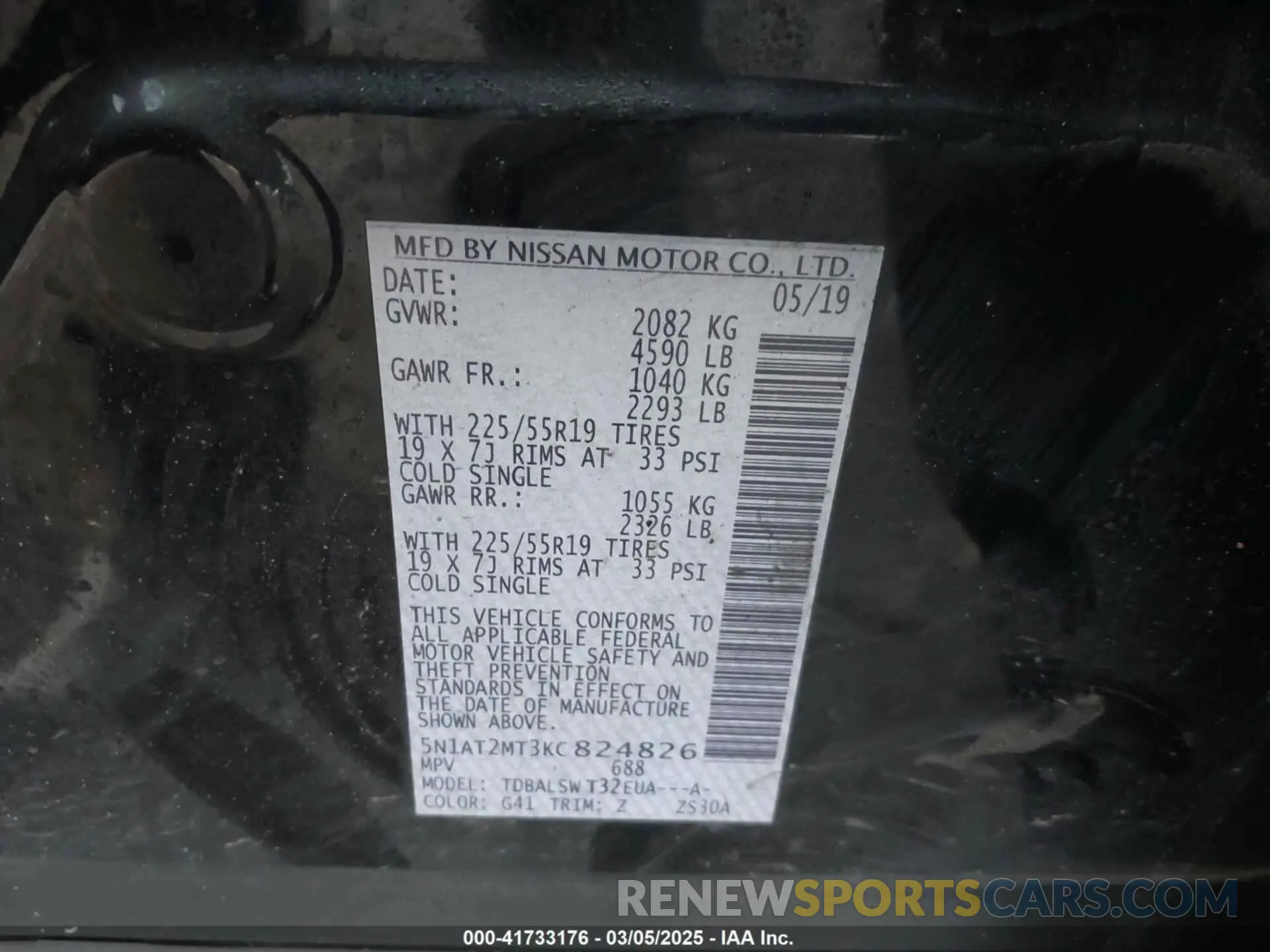 9 fotografías del automóvil dañado 5N1AT2MT3KC824826 NISSAN ROGUE 2019