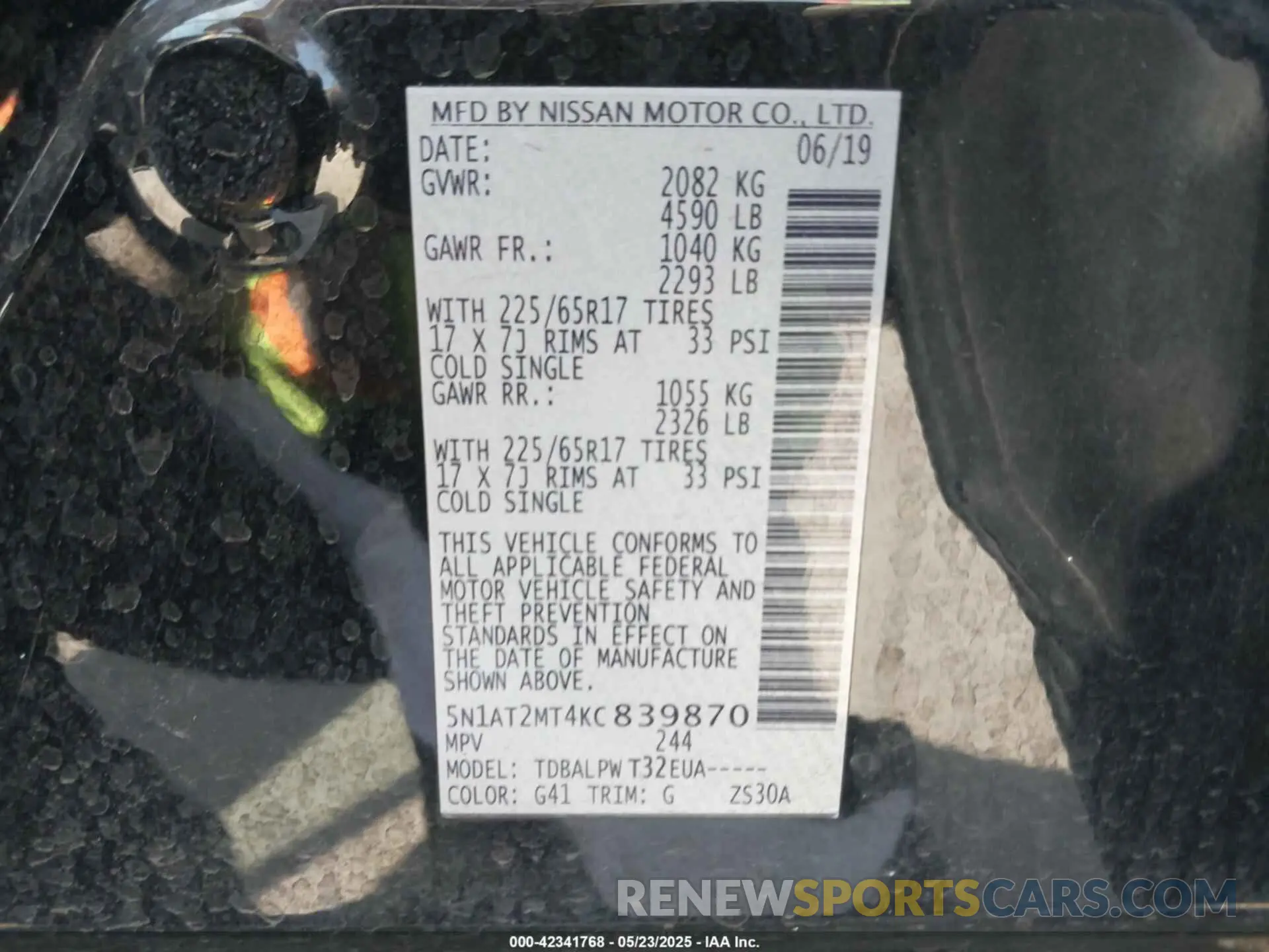 9 fotografías del automóvil dañado 5N1AT2MT4KC839870 NISSAN ROGUE 2019