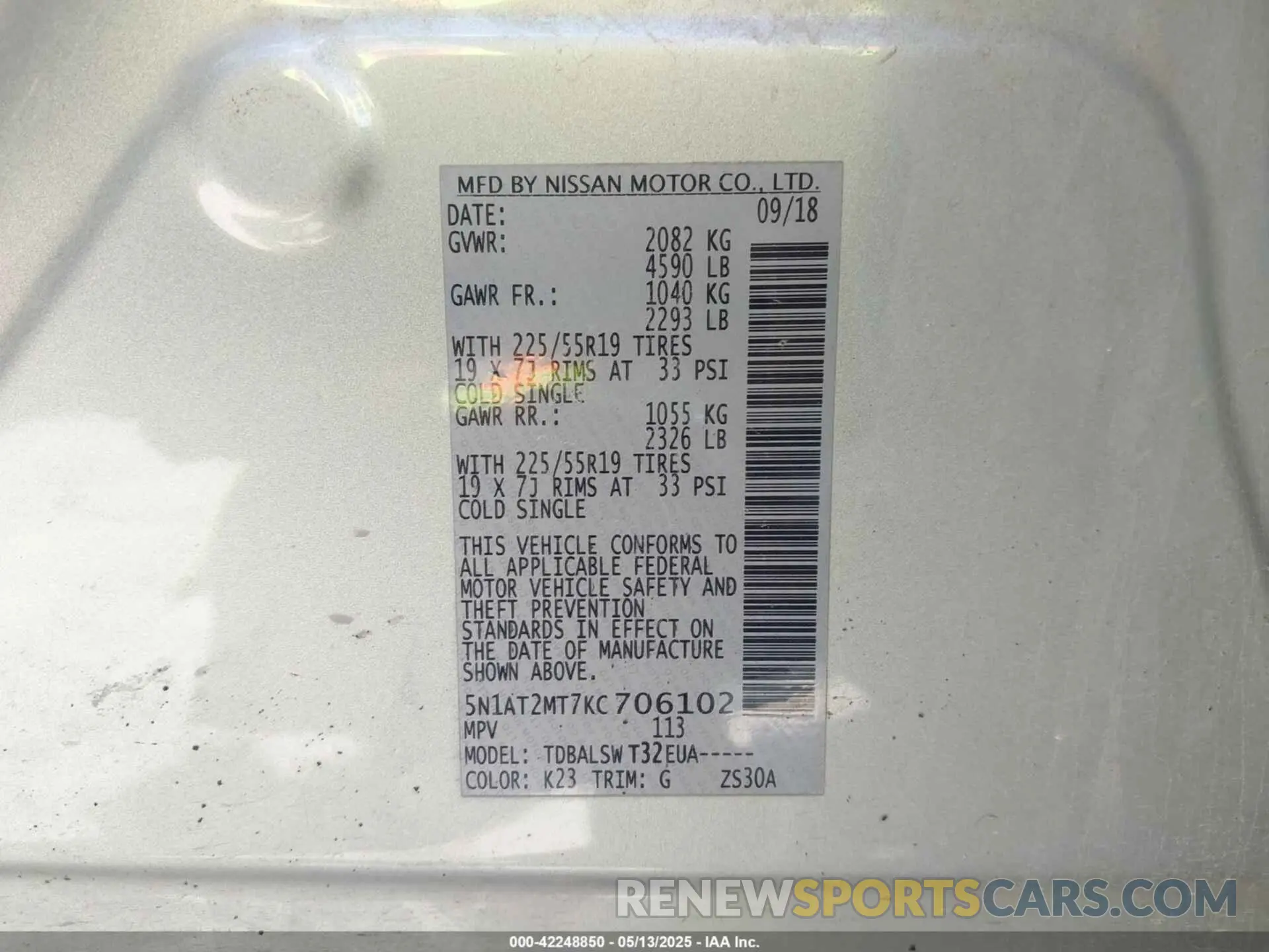 9 fotografías del automóvil dañado 5N1AT2MT7KC706102 NISSAN ROGUE 2019