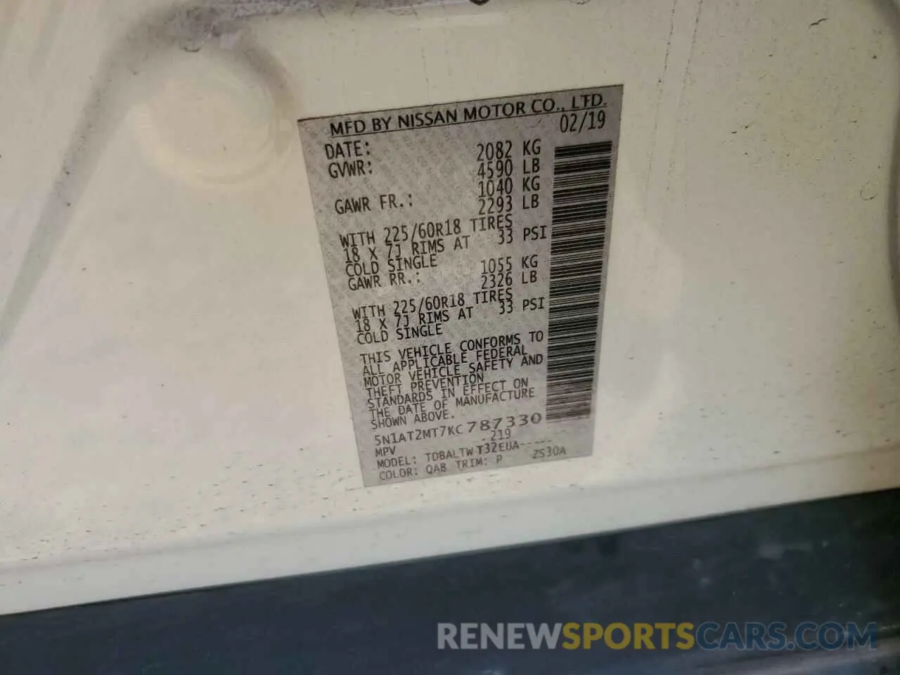 12 fotografías del automóvil dañado 5N1AT2MT7KC787330 NISSAN ROGUE 2019