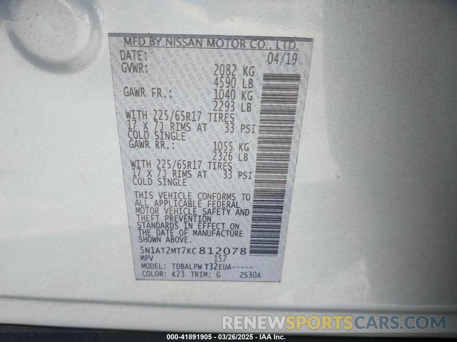 9 fotografías del automóvil dañado 5N1AT2MT7KC812078 NISSAN ROGUE 2019