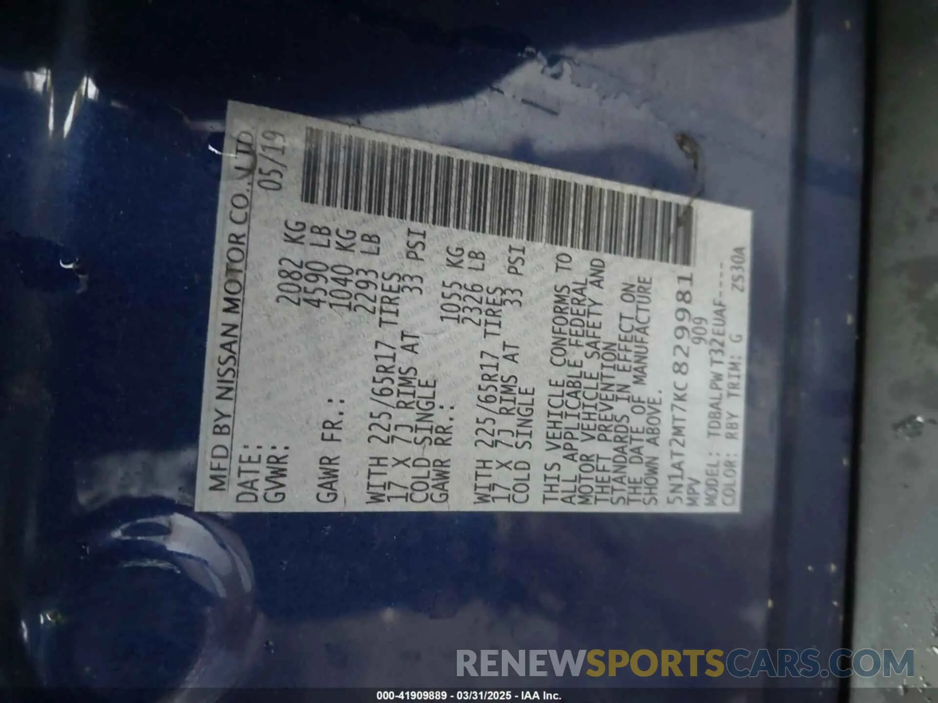 9 fotografías del automóvil dañado 5N1AT2MT7KC829981 NISSAN ROGUE 2019