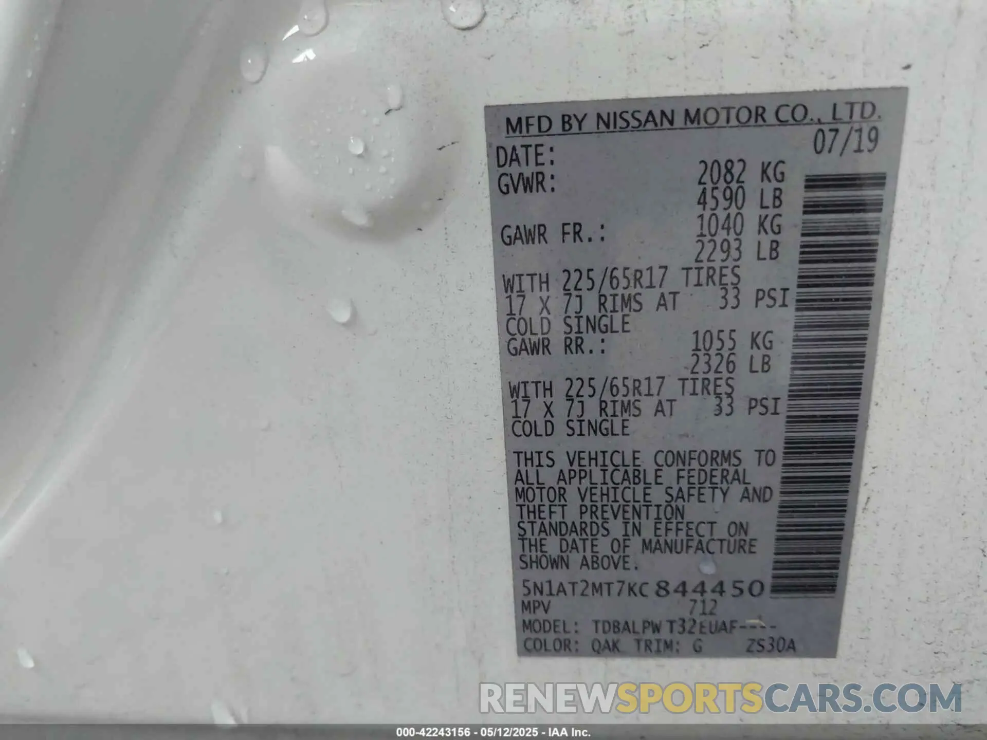 9 fotografías del automóvil dañado 5N1AT2MT7KC844450 NISSAN ROGUE 2019