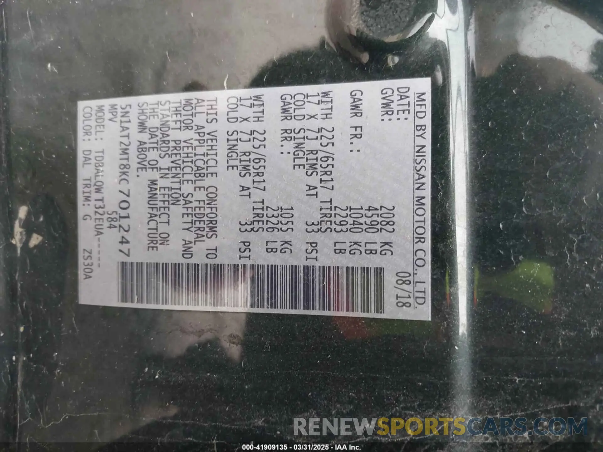 9 fotografías del automóvil dañado 5N1AT2MT8KC701247 NISSAN ROGUE 2019