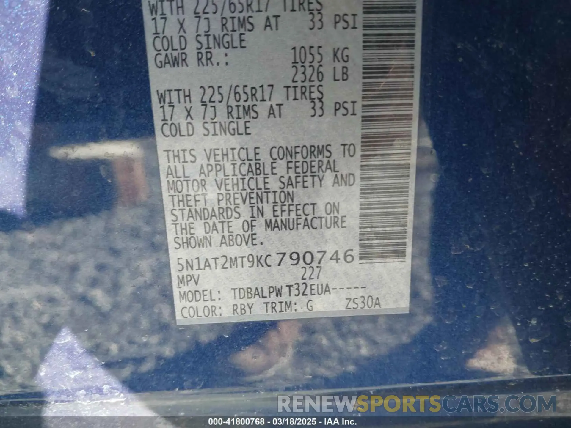 9 fotografías del automóvil dañado 5N1AT2MT9KC790746 NISSAN ROGUE 2019