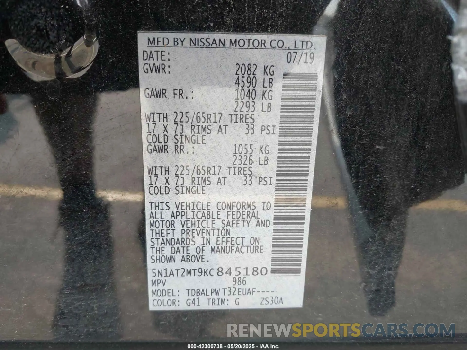 9 fotografías del automóvil dañado 5N1AT2MT9KC845180 NISSAN ROGUE 2019