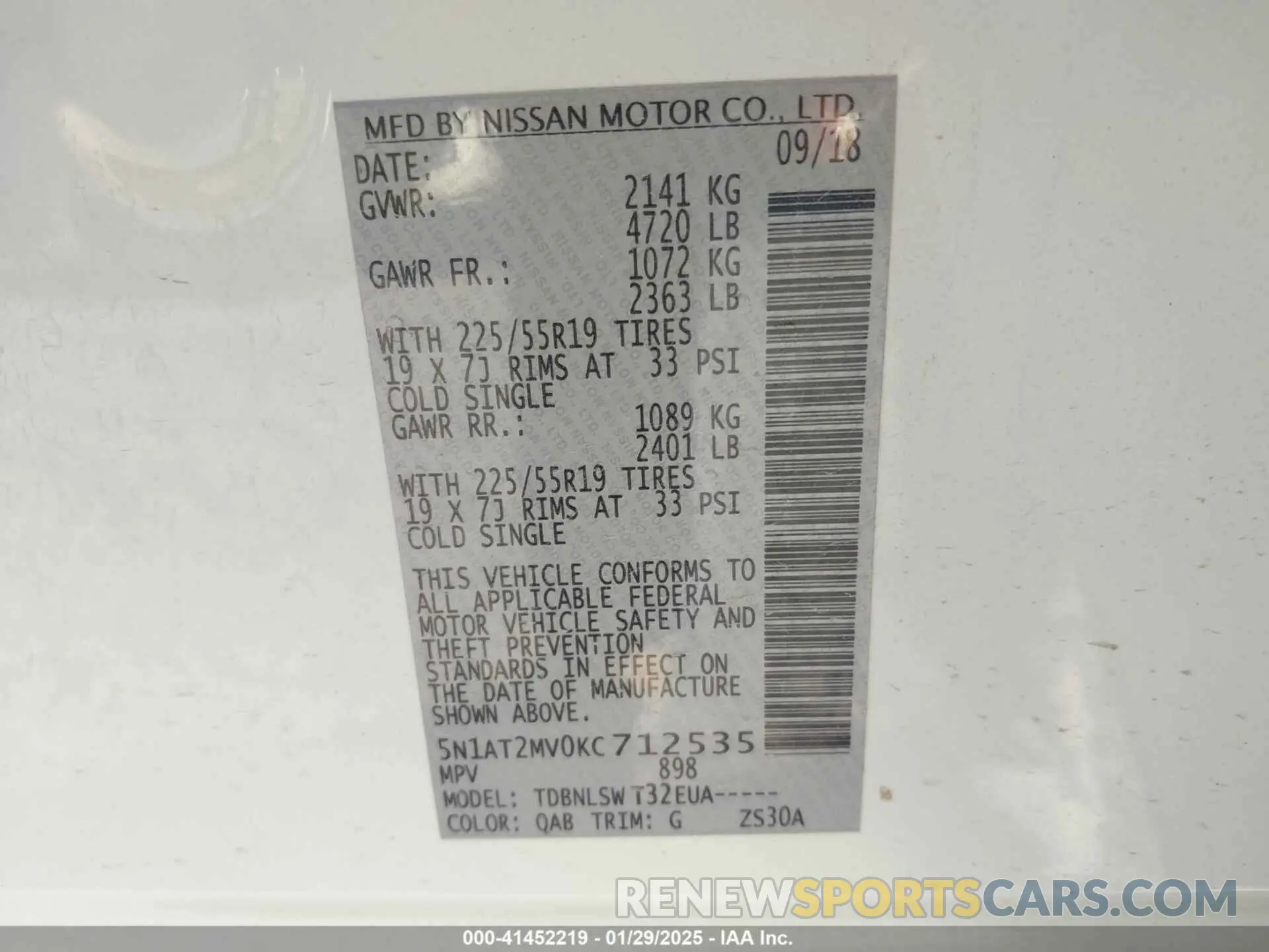 9 fotografías del automóvil dañado 5N1AT2MV0KC712535 NISSAN ROGUE 2019