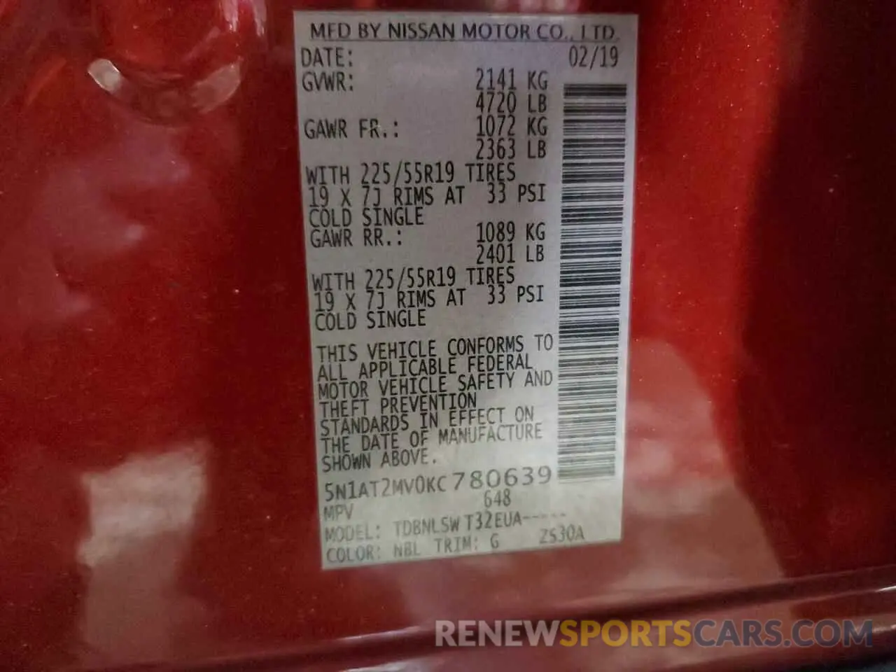 13 fotografías del automóvil dañado 5N1AT2MV0KC780639 NISSAN ROGUE 2019