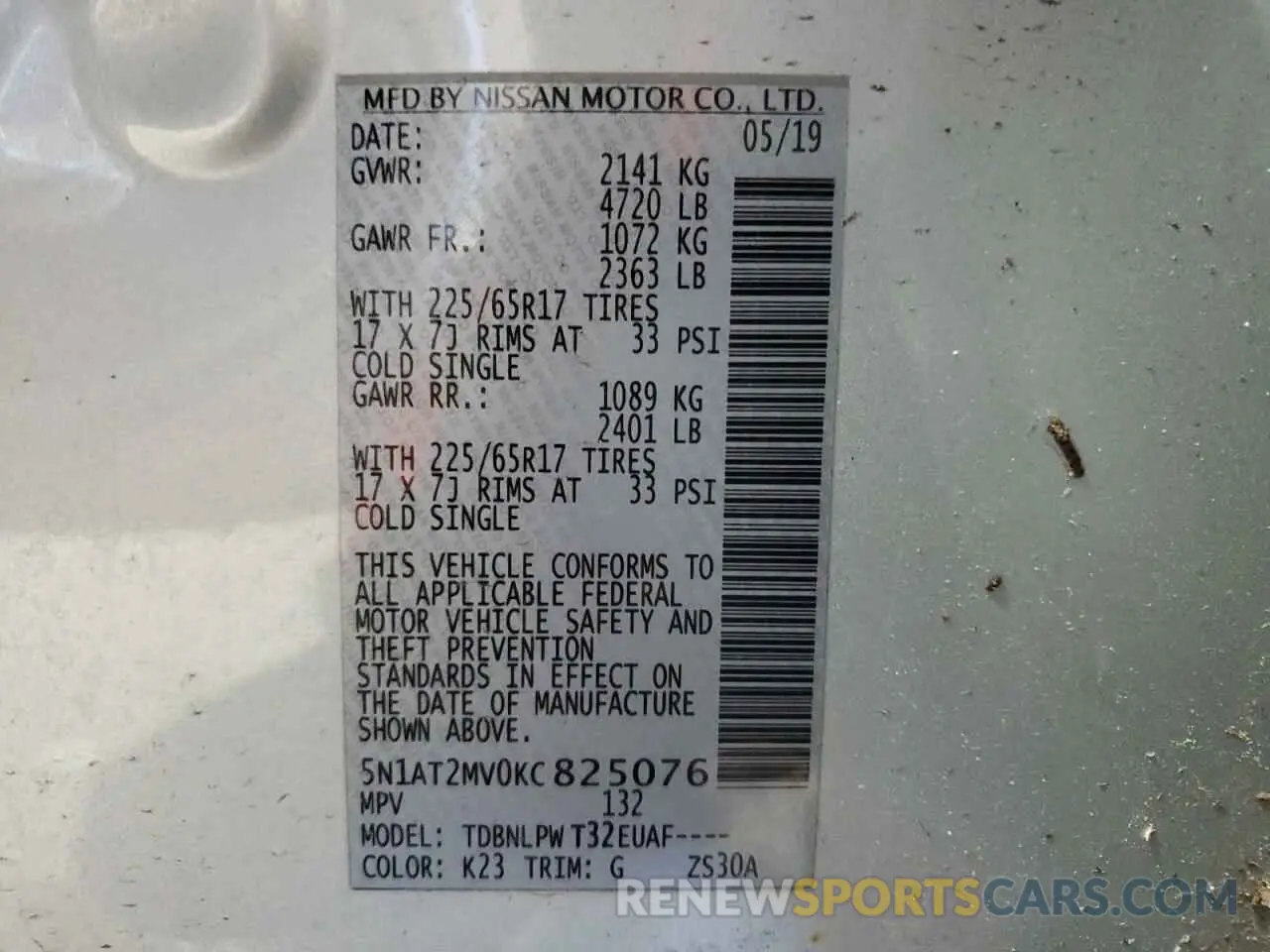 14 fotografías del automóvil dañado 5N1AT2MV0KC825076 NISSAN ROGUE 2019