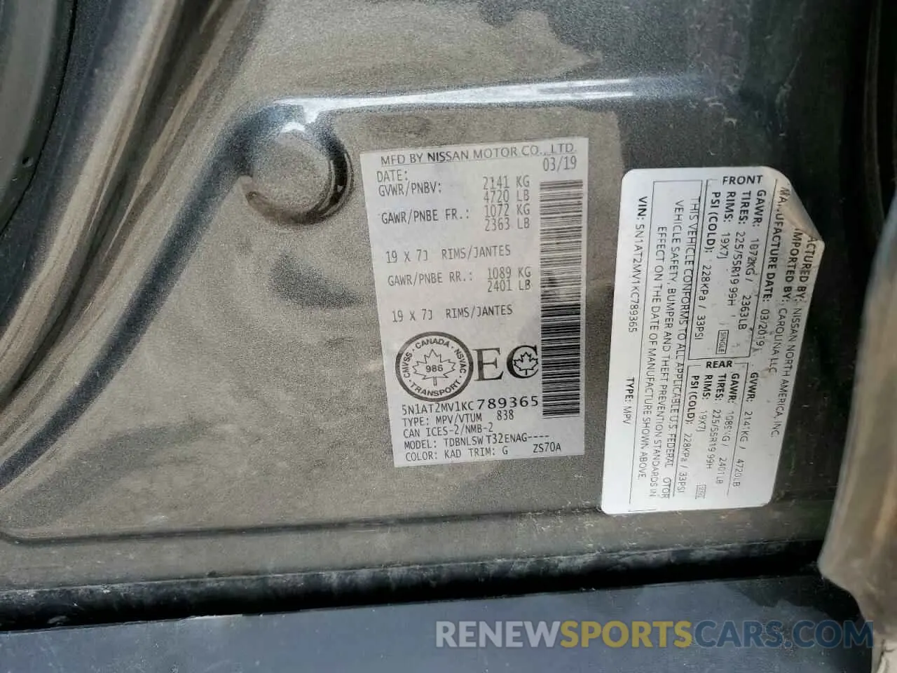 13 fotografías del automóvil dañado 5N1AT2MV1KC789365 NISSAN ROGUE 2019