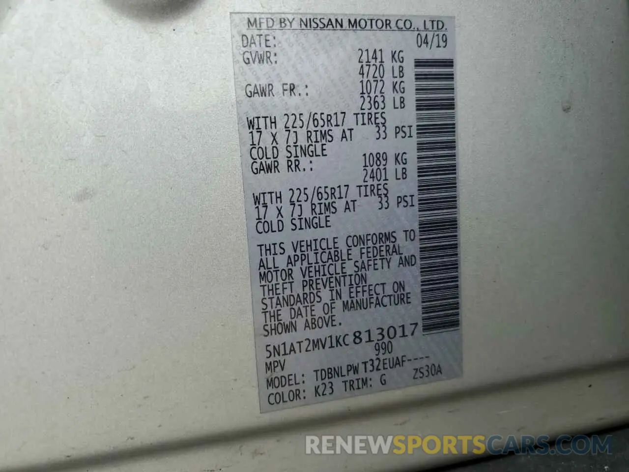 13 fotografías del automóvil dañado 5N1AT2MV1KC813017 NISSAN ROGUE 2019