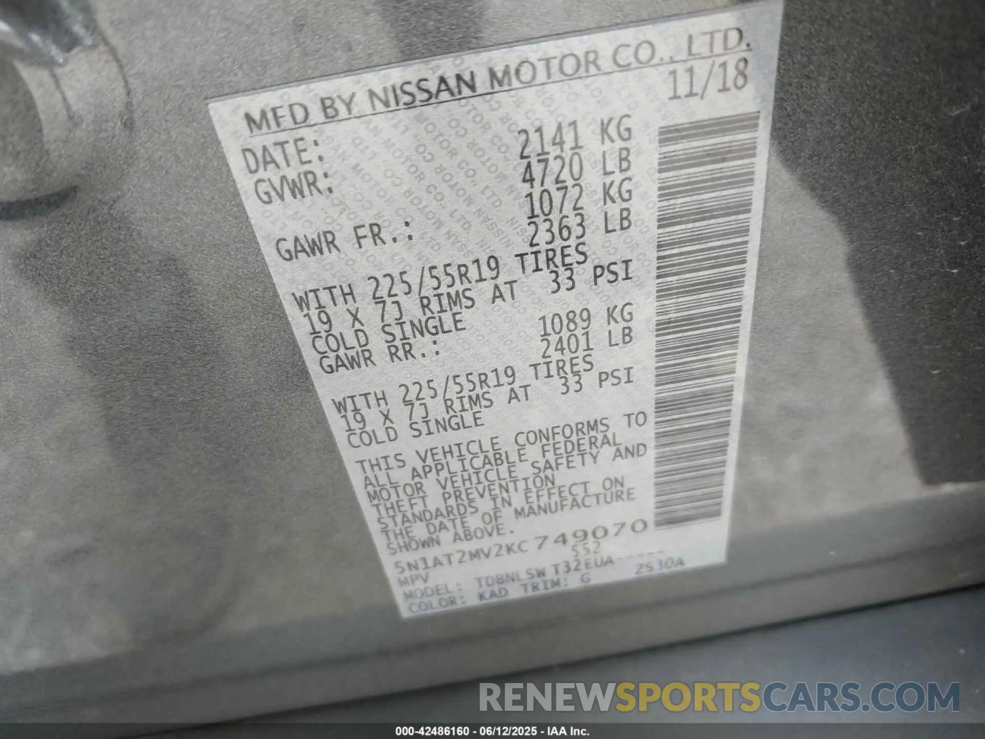 9 fotografías del automóvil dañado 5N1AT2MV2KC749070 NISSAN ROGUE 2019