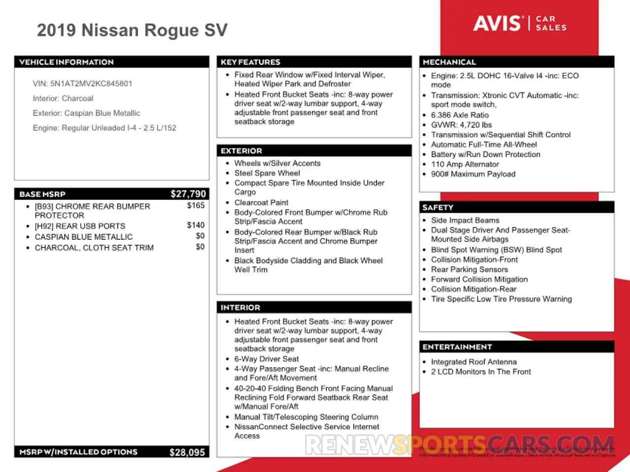 13 fotografías del automóvil dañado 5N1AT2MV2KC845801 NISSAN ROGUE 2019