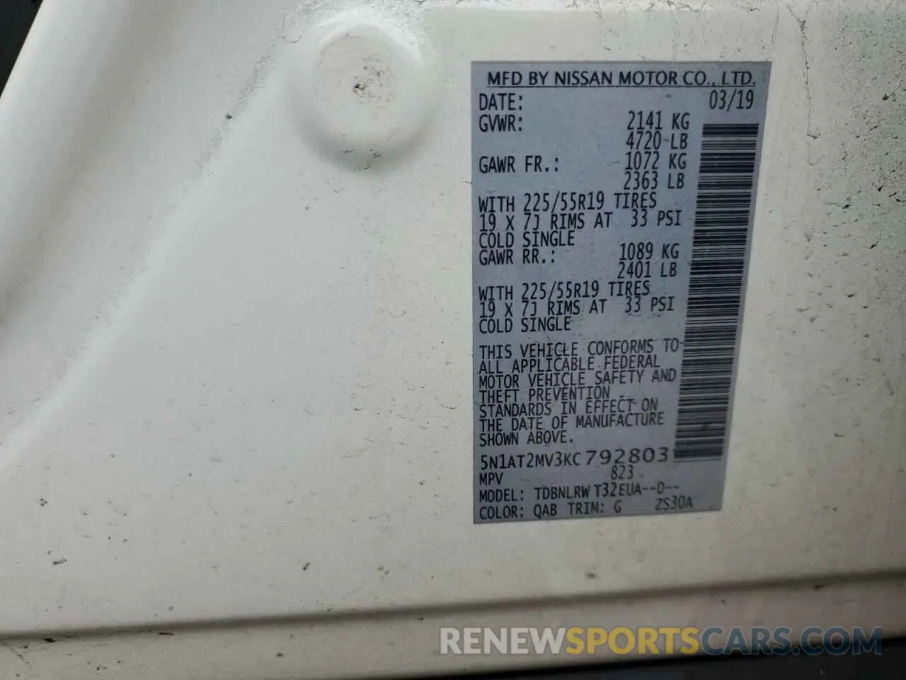13 fotografías del automóvil dañado 5N1AT2MV3KC792803 NISSAN ROGUE 2019