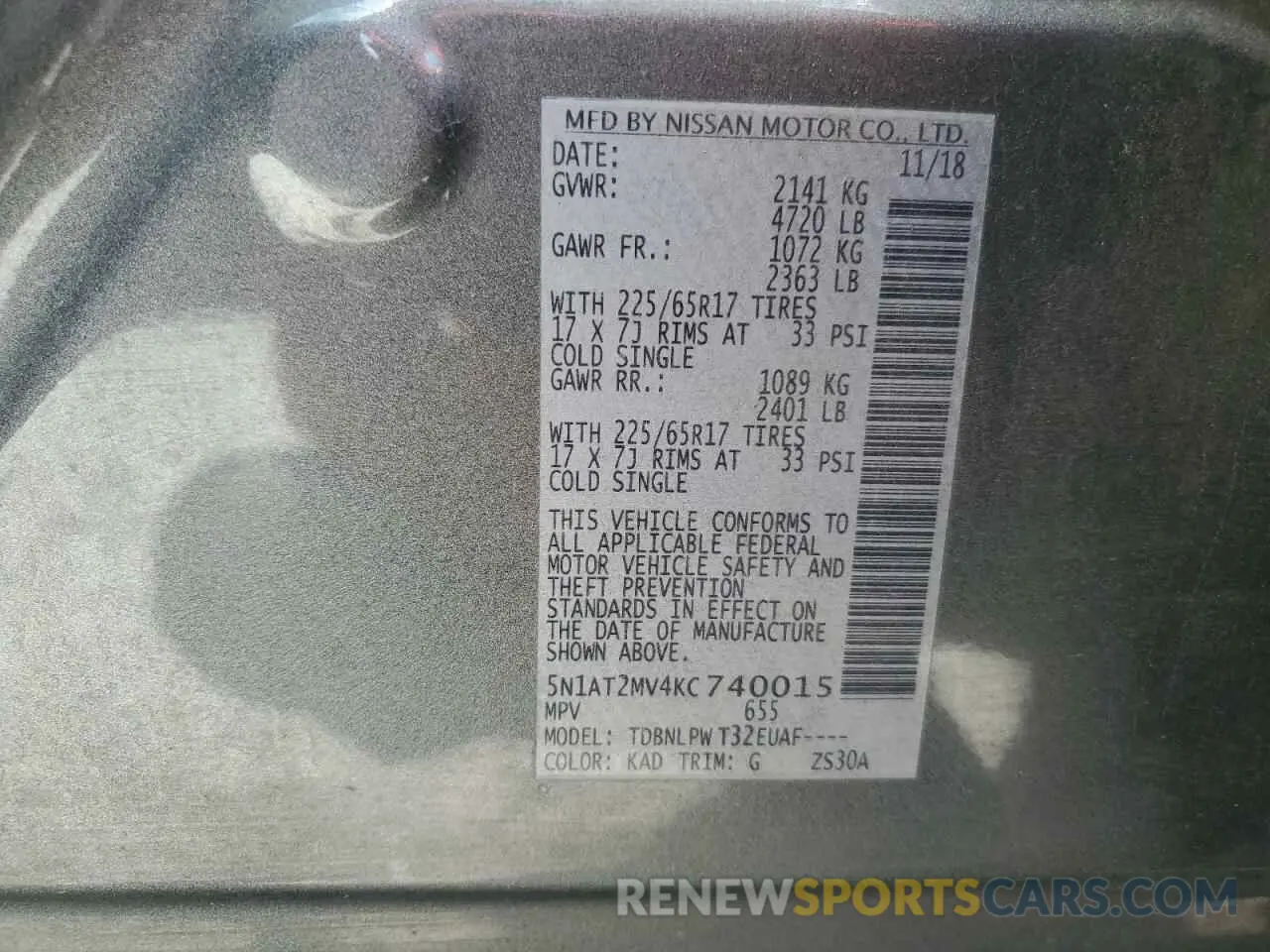 14 fotografías del automóvil dañado 5N1AT2MV4KC740015 NISSAN ROGUE 2019