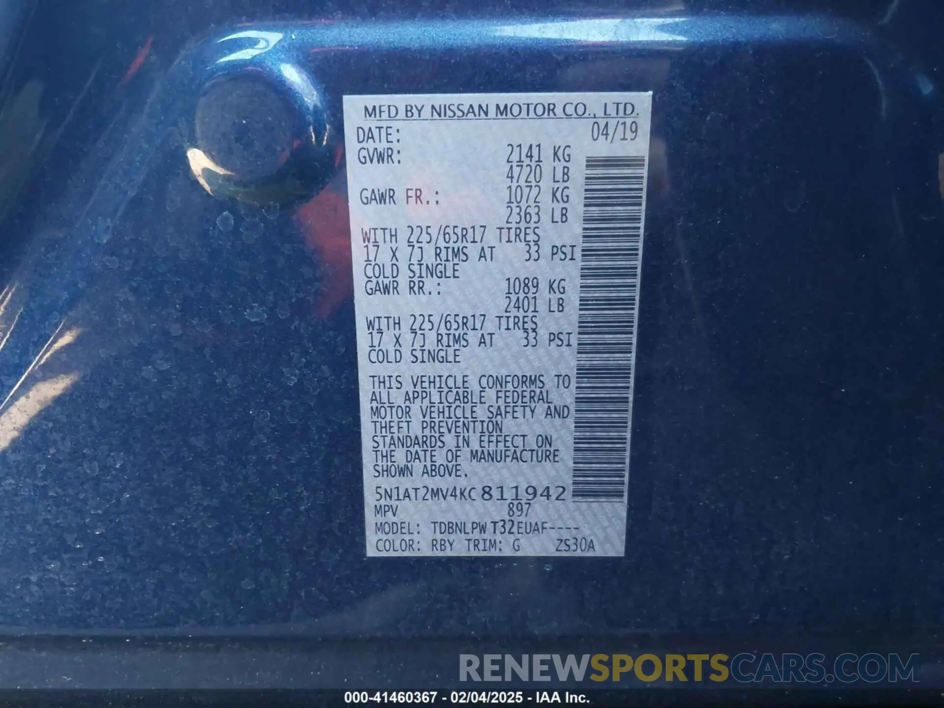 9 fotografías del automóvil dañado 5N1AT2MV4KC811942 NISSAN ROGUE 2019