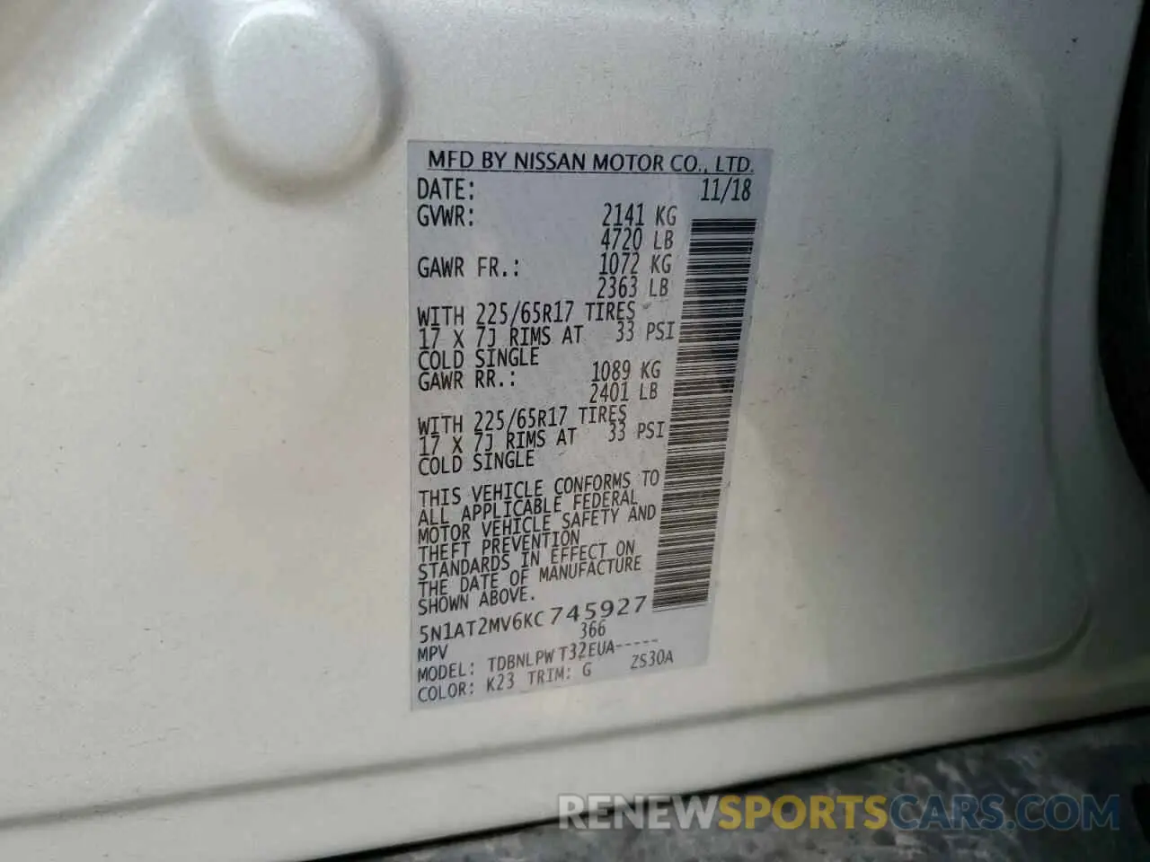 13 fotografías del automóvil dañado 5N1AT2MV6KC745927 NISSAN ROGUE 2019