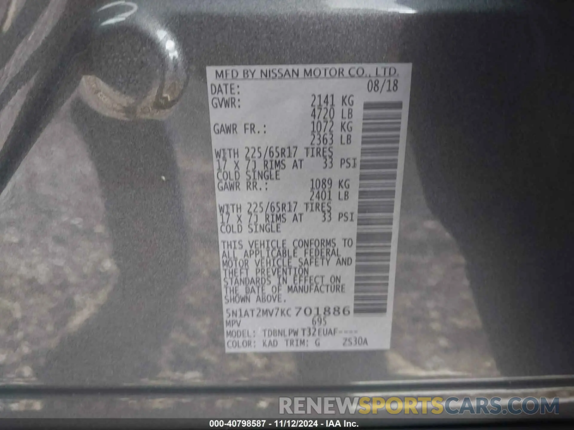 9 fotografías del automóvil dañado 5N1AT2MV7KC701886 NISSAN ROGUE 2019