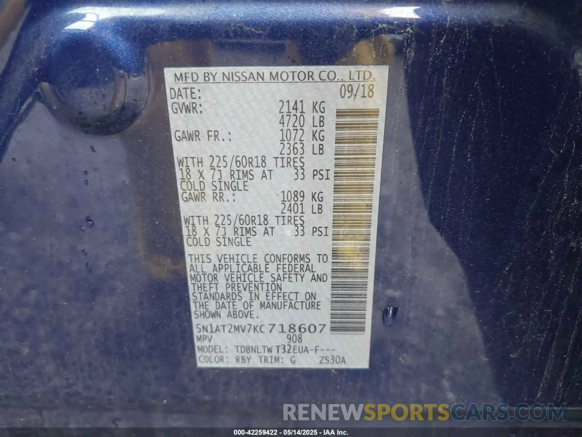 9 fotografías del automóvil dañado 5N1AT2MV7KC718607 NISSAN ROGUE 2019