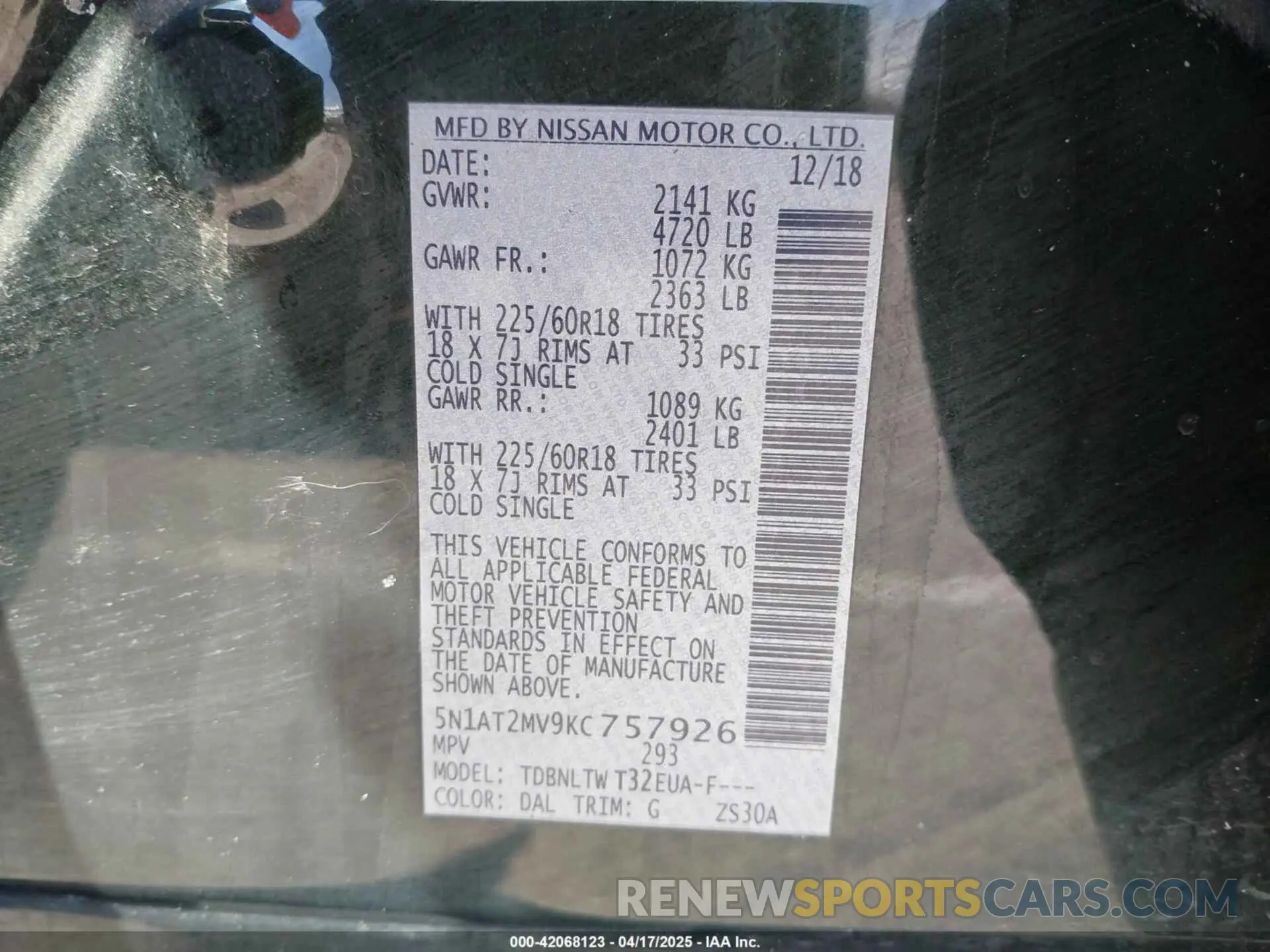 9 fotografías del automóvil dañado 5N1AT2MV9KC757926 NISSAN ROGUE 2019