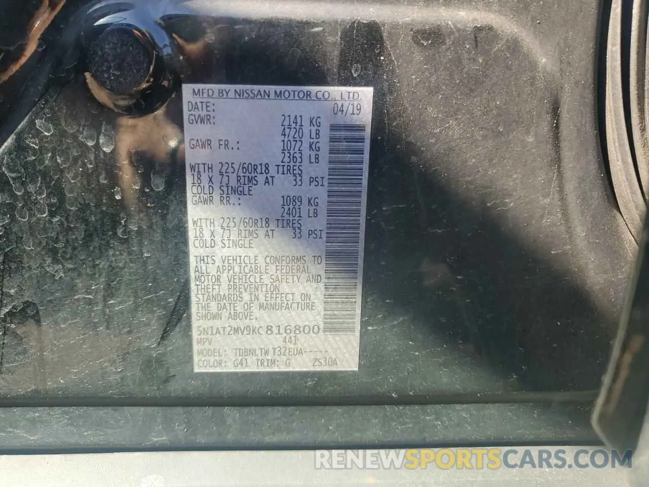 13 fotografías del automóvil dañado 5N1AT2MV9KC816800 NISSAN ROGUE 2019