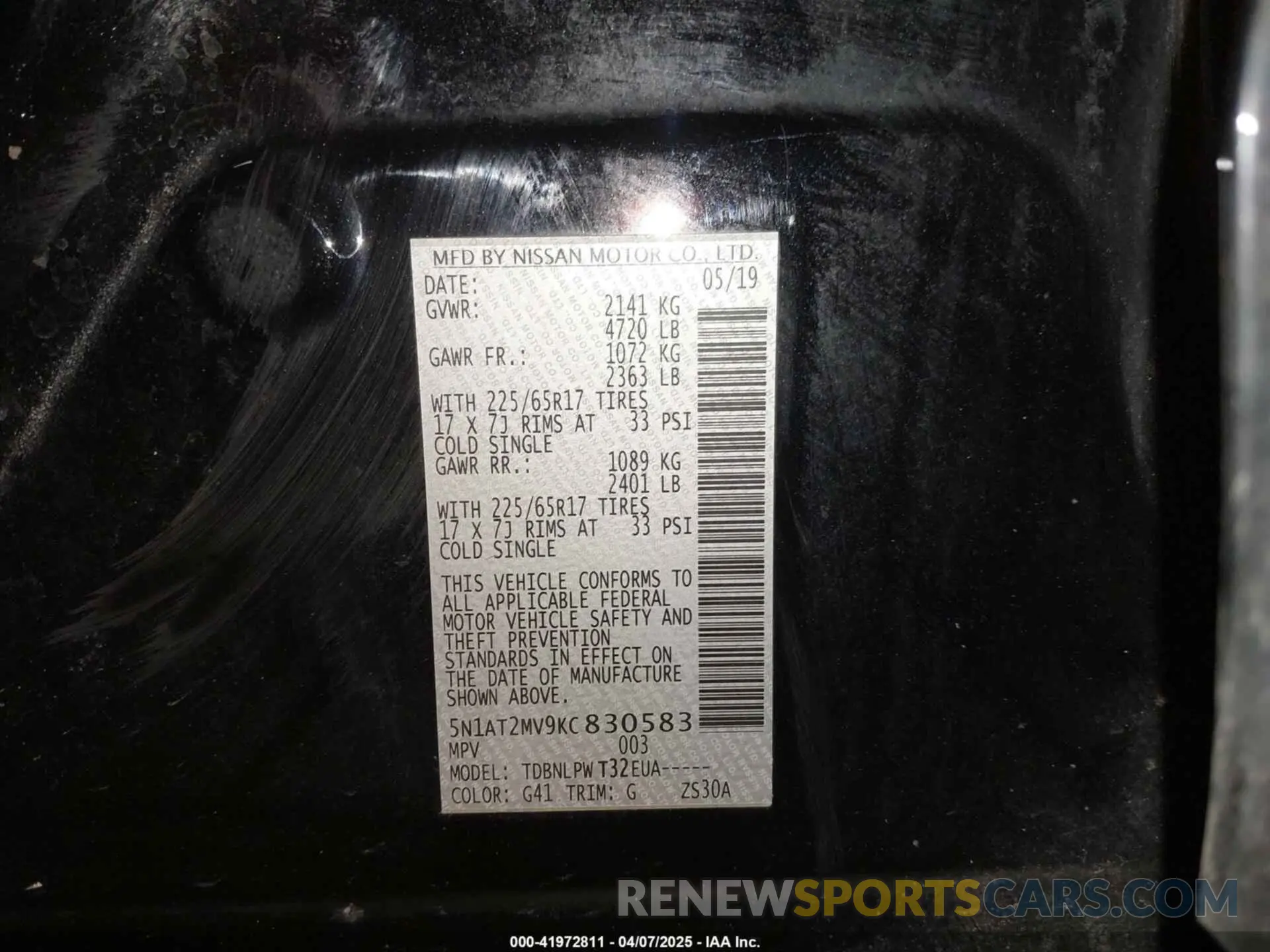 9 fotografías del automóvil dañado 5N1AT2MV9KC830583 NISSAN ROGUE 2019