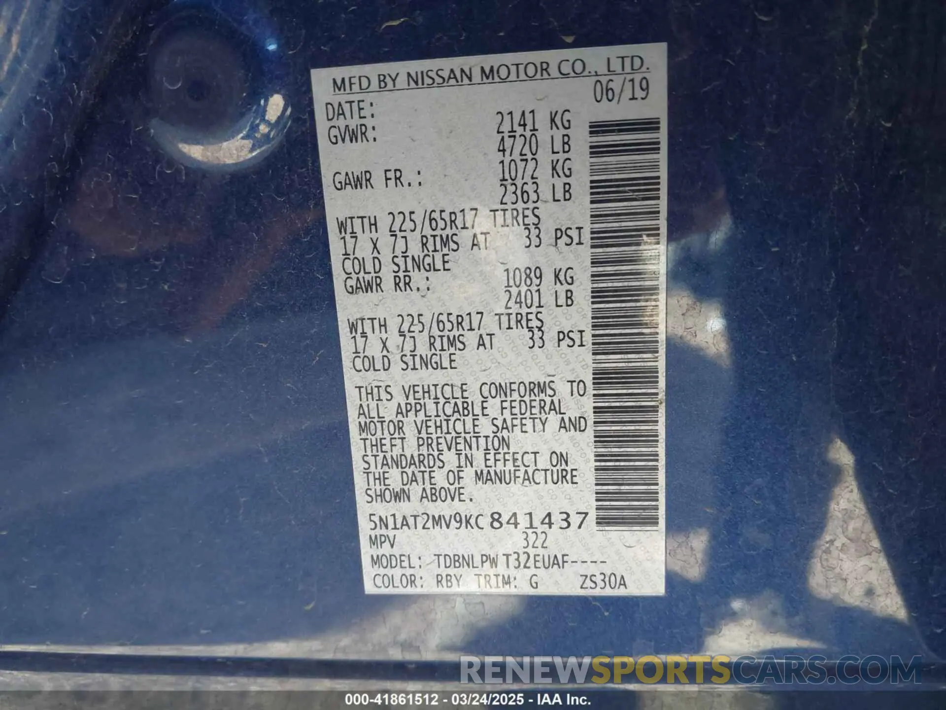 9 fotografías del automóvil dañado 5N1AT2MV9KC841437 NISSAN ROGUE 2019