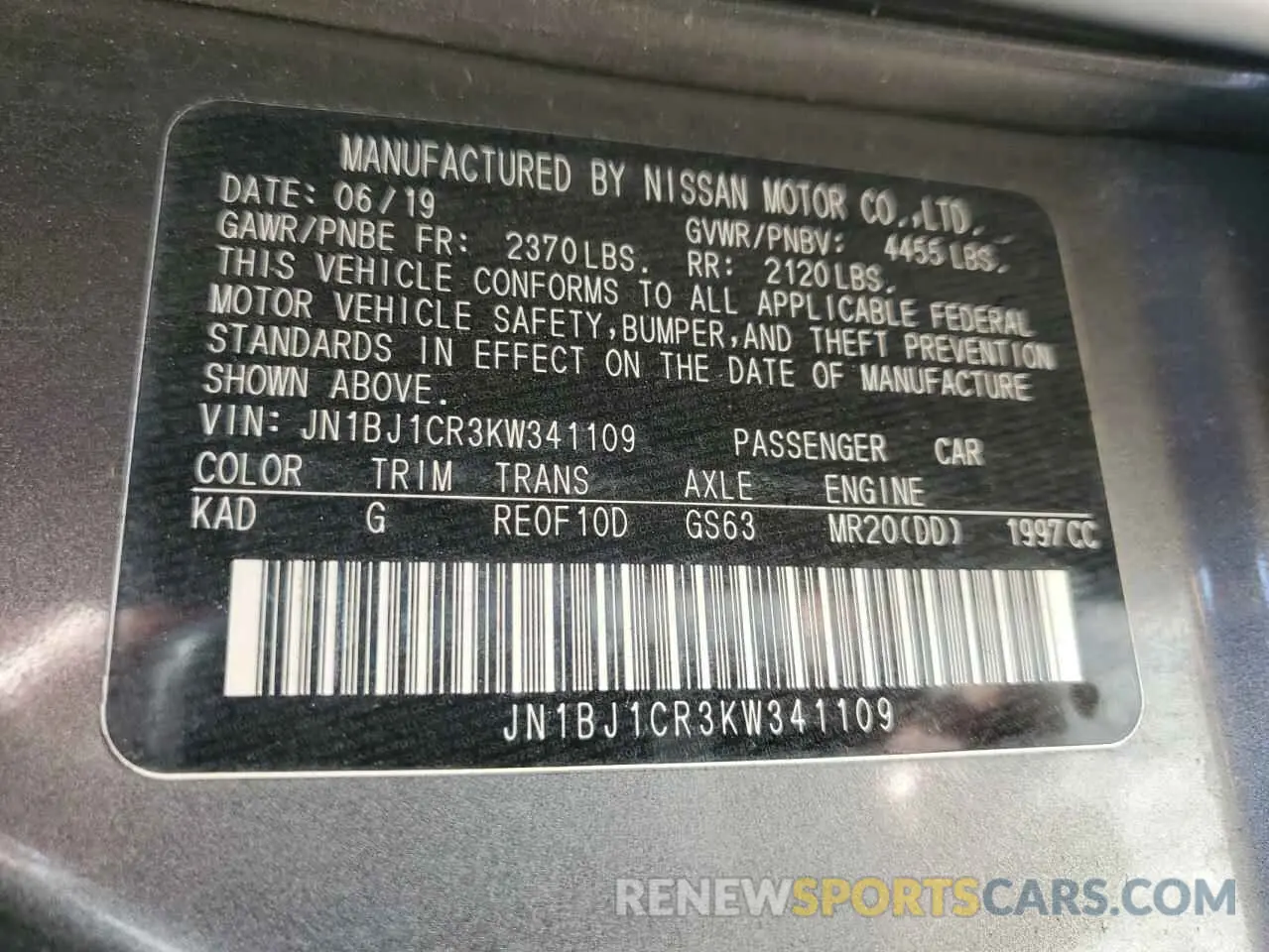 13 fotografías del automóvil dañado JN1BJ1CR3KW341109 NISSAN ROGUE 2019